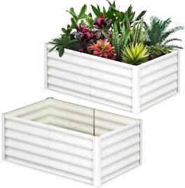Acekool - 2-Pack 6x3x1.5ft Galvanized Raised Garden Beds, Heavy Duty Wave Metal Planter, Tool-Free Assembly - White