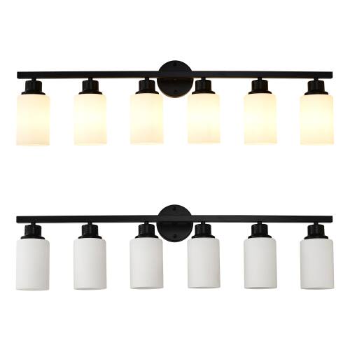 Alt View 3. LUCKY ONE - 6-Light Matte Black Wood Wall Lamp, Glass Shade Sconce for Bathroom or Bedroom Wall Mount - Matte Black,Wood.