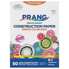 Cuts and folds evenly without cracking
SunWorks a part of Prang
PRANG
MEDIUM WEIGHT
CONSTRUCTION PAPER
SINGLE COLOR PACK
PRANG PROMISE
SEE SIDE OF PACK FOR COLOR
50 SHEETS - CONSTRUCTION PAPER
9 IN X 12 IN - 22.9 cm X 30.5 cm
#WEAREPRANG
PRANG.COM
Facebook and Instagram icons with @WEAREPRANG