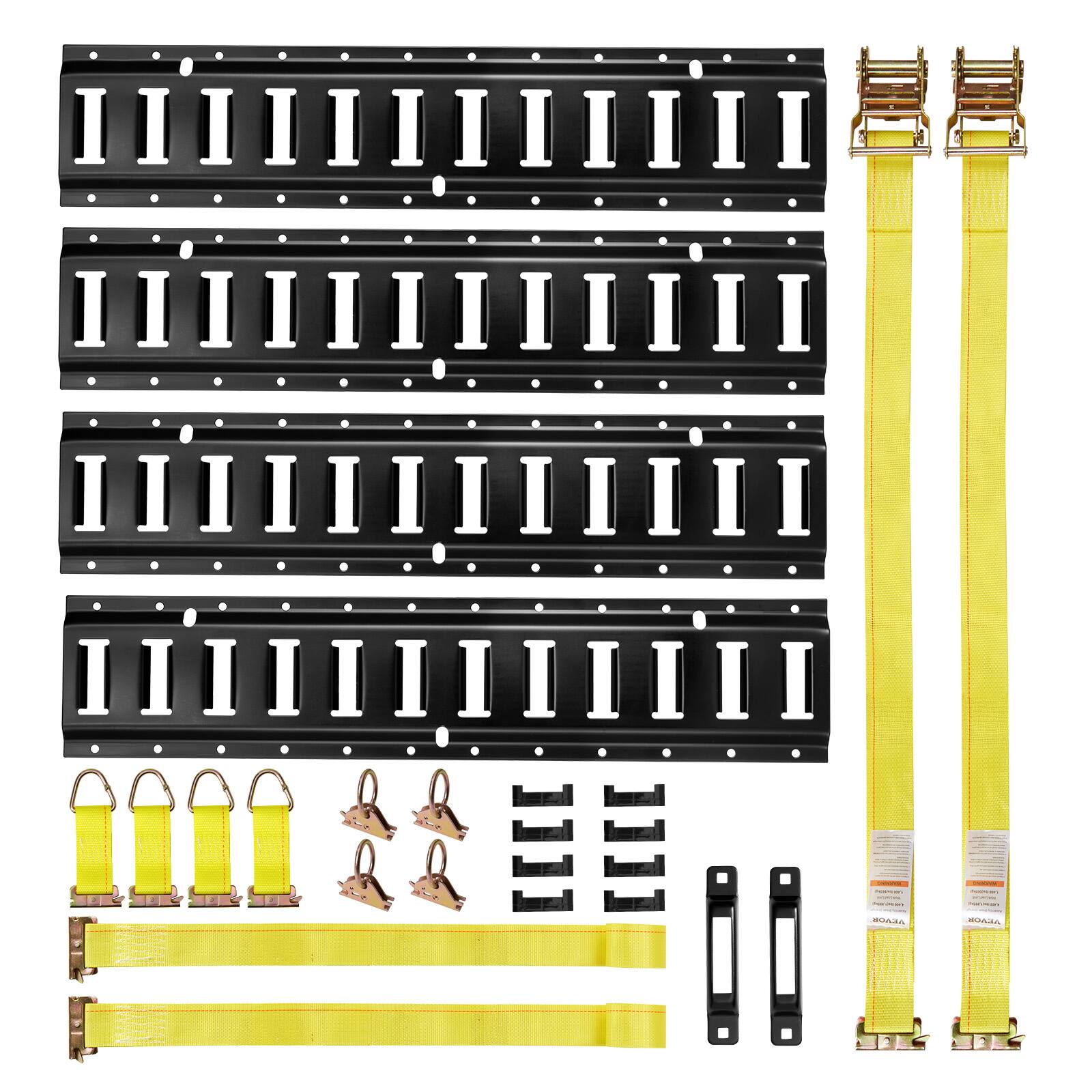 VEVOR - E-Track Tie-Down Rail Kit, 4 Pack 2 ft E Track Rails, 20 Pcs Includes 2 Ratchet Straps & 4 O-Rings & 4 Tie-Offs - Black,Yellow price history on PriceWatchPro