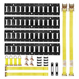 VEVOR - E-Track Tie-Down Rail Kit, 4 Pack 2 ft E Track Rails, 20 Pcs Includes 2 Ratchet Straps & 4 O-Rings & 4 Tie-Offs - Black,Yellow