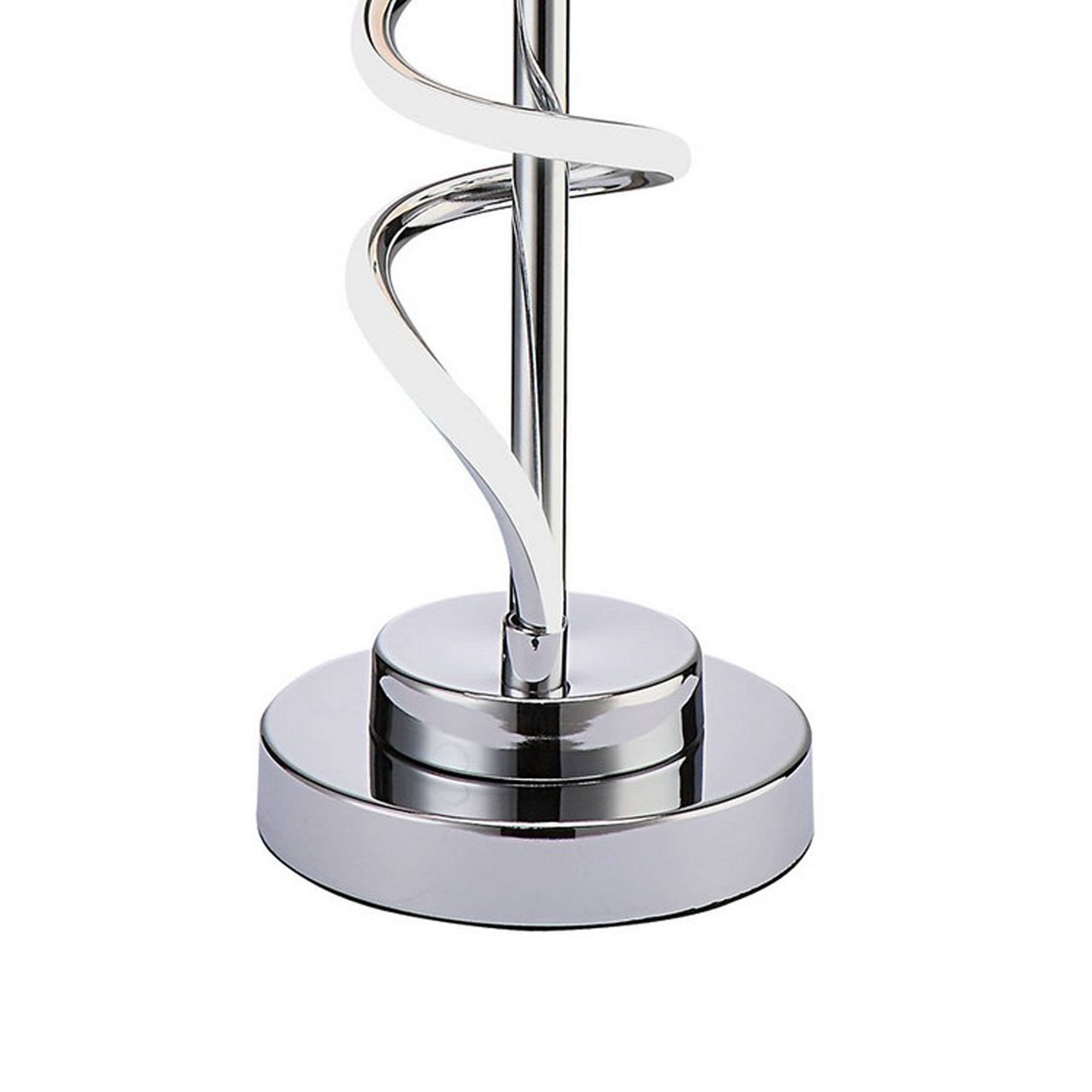 Back. Manhattan Lane - Jame 29 Inch Table Lamp, Drum Fabric Shade, Accent Round Chrome Base - Chrome, Silver, White.