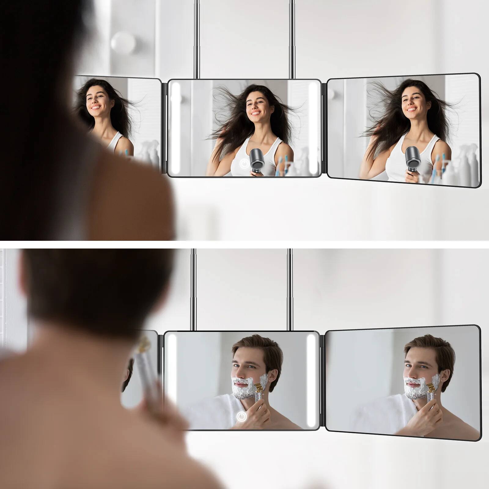 Alt View 5. NEXPURE - 3 Way Mirror,360 Mirror for Hair Cutting, 3 Color Light Makeup Mirror for Hair Styling and Shaving, Height and Light Adj.