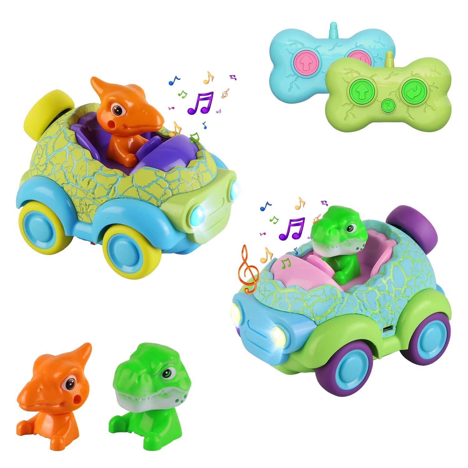 DirectDeals - 2-Pack Dinosaur RC Cars for Toddlers - Multi color