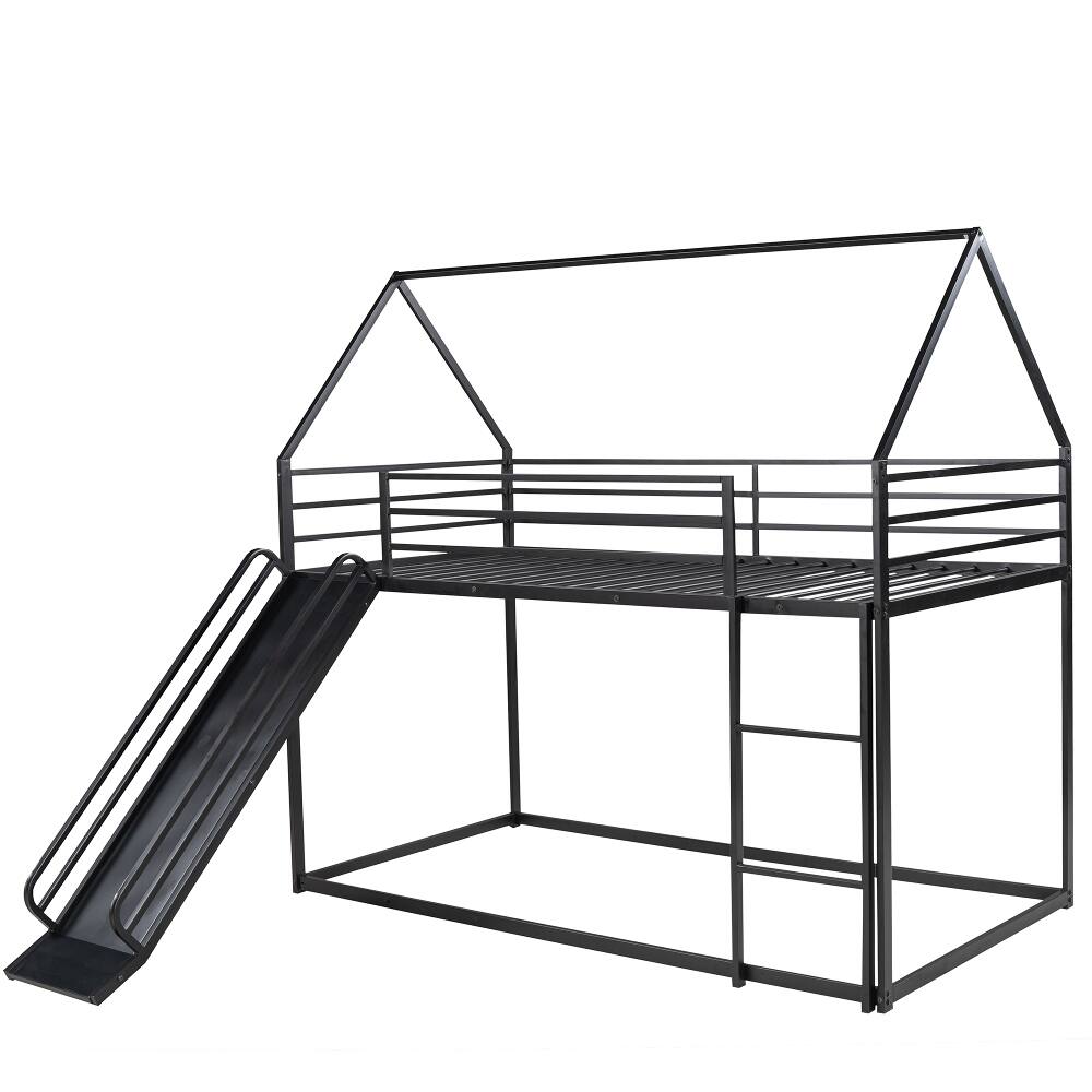 Alt View 4. Loheer - Loheer Twin Over Twin Bunk Bed House Bed with Slide Black Metal - Black.
