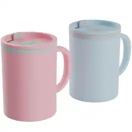 Copco - Iconic Double Wall Insulated Desk Mug with Lid & Handle, 16 oz, Set of 2 - Light Blue/Pink