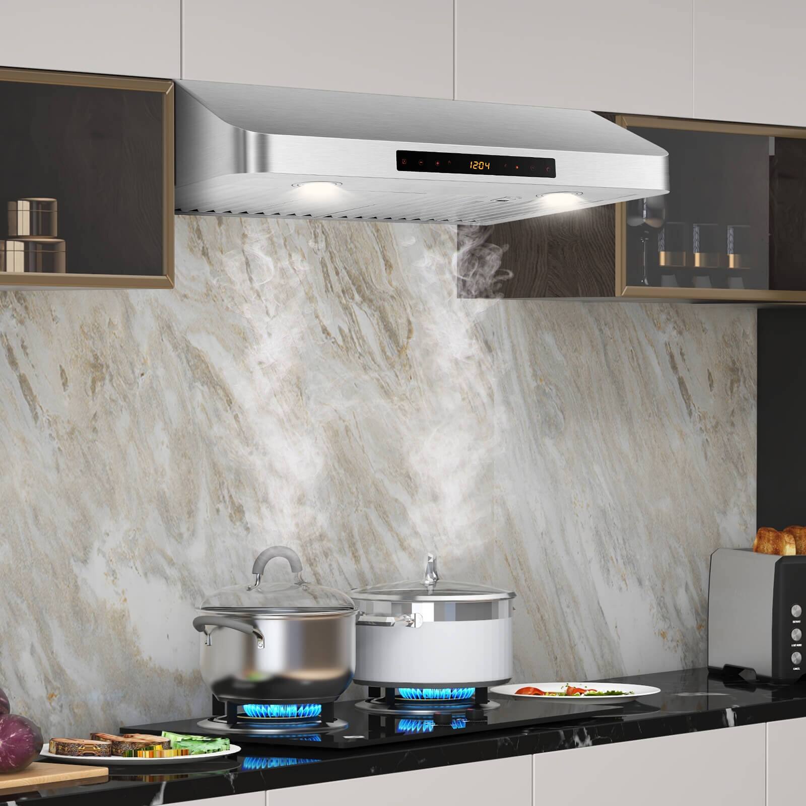 Alt View 3. Costway - Costway 30" Under Cabinet Range Hood with 4 Fan Speed Adjustable LED Lights Time Setting - Silver.