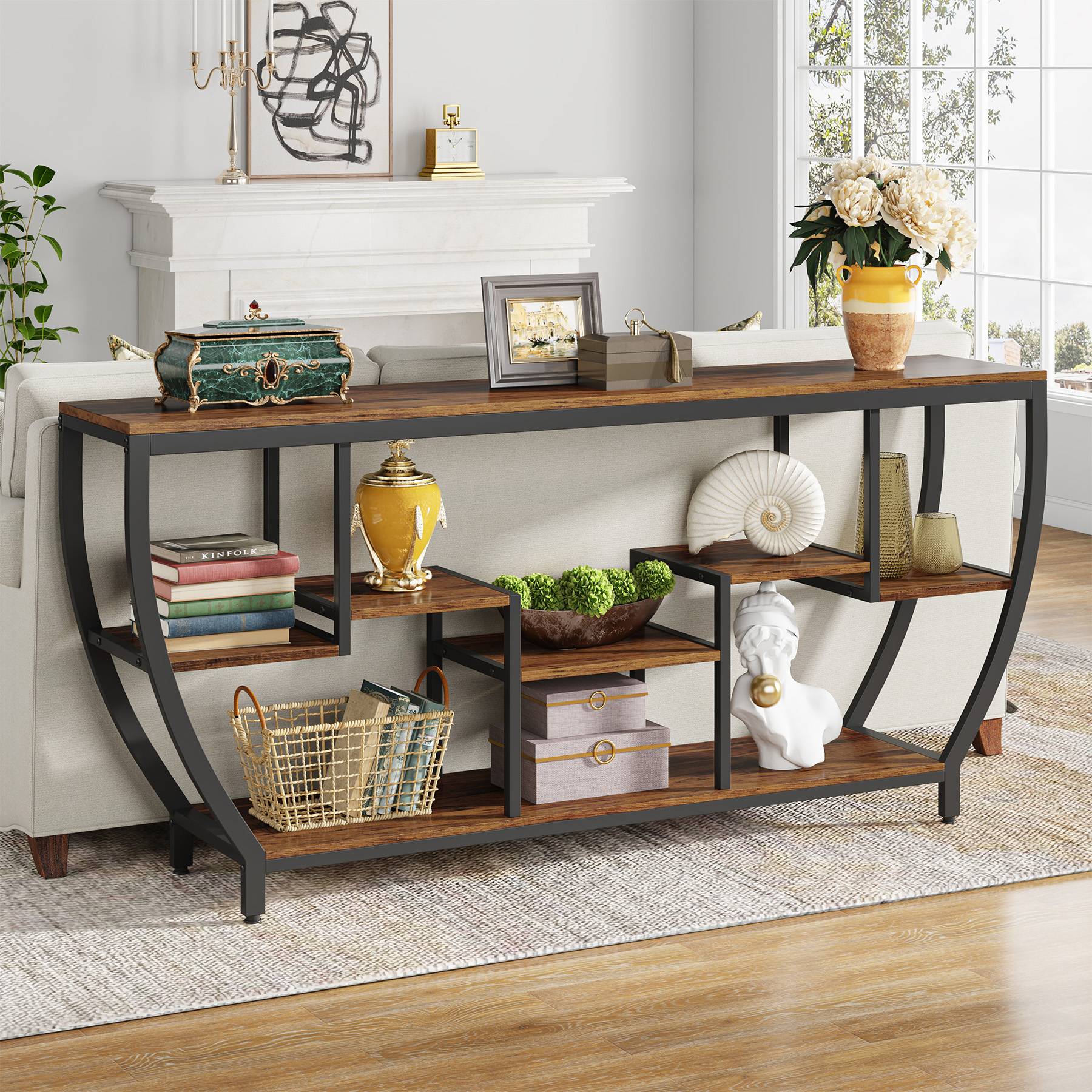 Tribesigns Industrial Console Table with Engineered Wood Construction ...