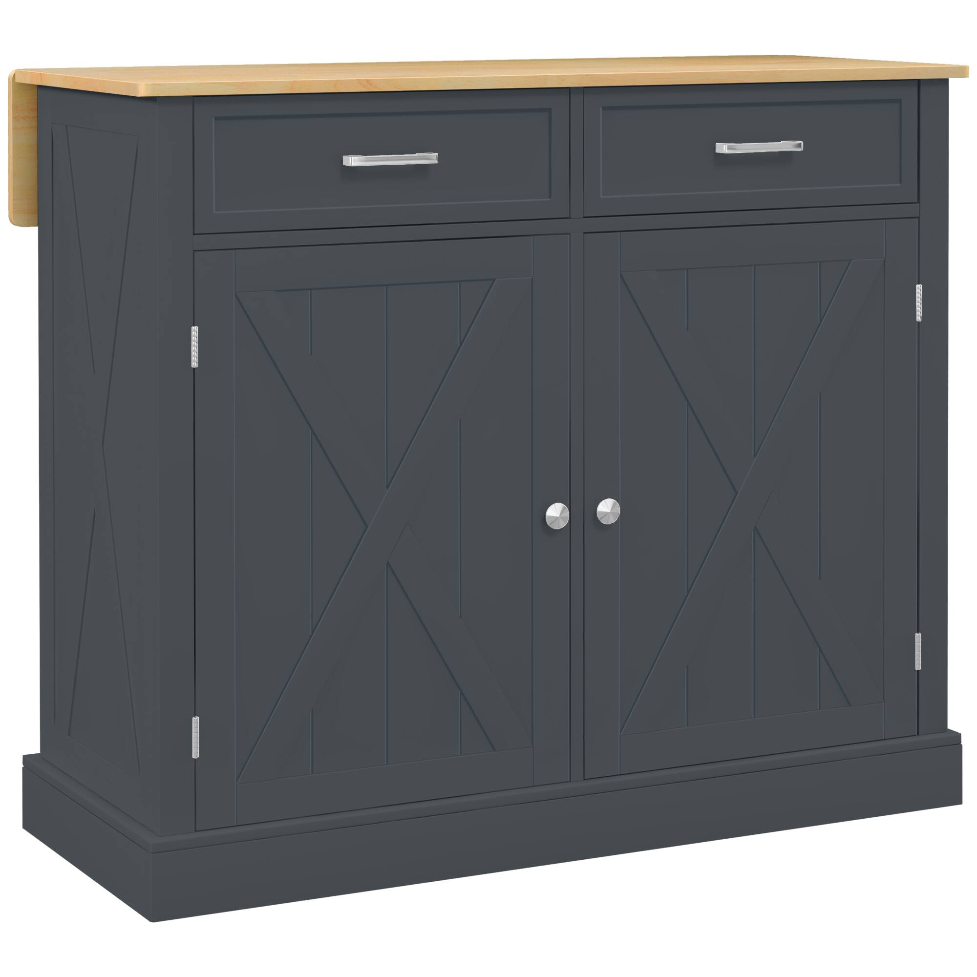 Front. Homcom - Rolling Kitchen Island with Drop Leaf Wood Breakfast Bar, Farmhouse Cart with 2 Drawers & Adjustable Shelves - gray.