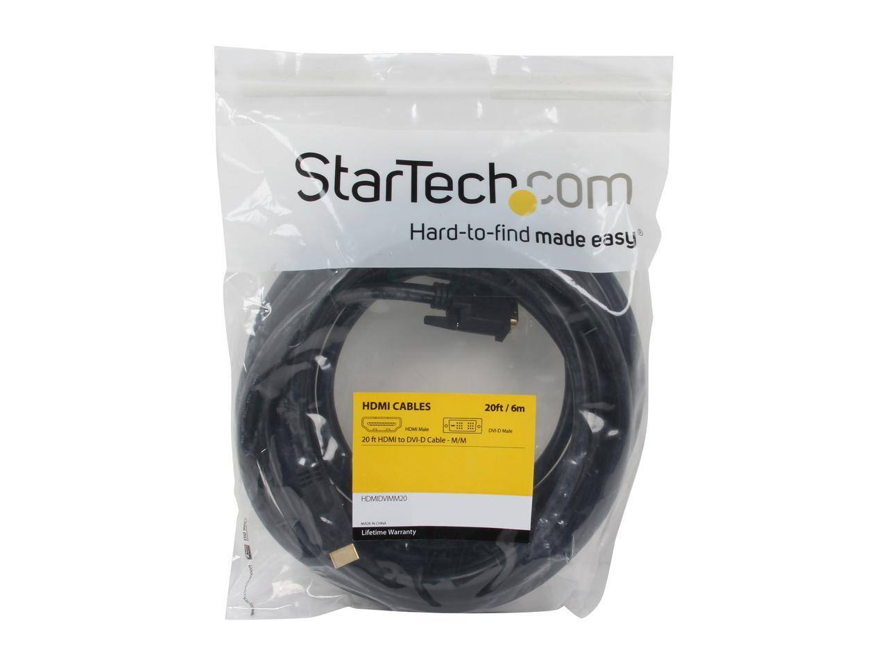 StarTech.com  
Hard-to-find made easy  

HDMI CABLES  
20ft/6m  

HDMI to DVI-D Cable M/M  
HDMDVIMM20  

Lifetime Warranty