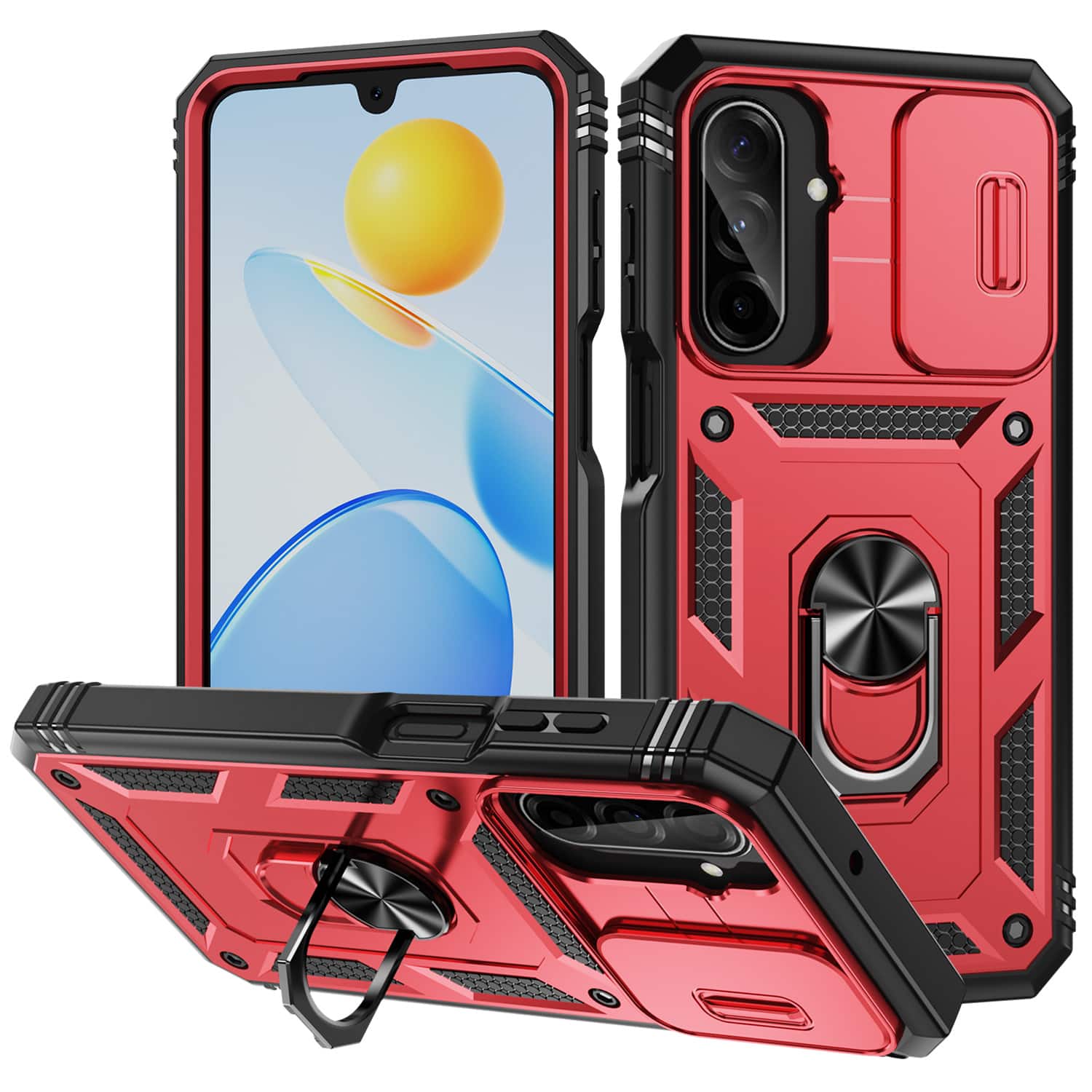Dteck - Slide Lens Rotate Ring Kickstand Cover For Samsung Galaxy A16 5G, Heavy-Duty Rugged Shockproof Hard PC TPU Case - Red/Black price history on PriceWatchPro