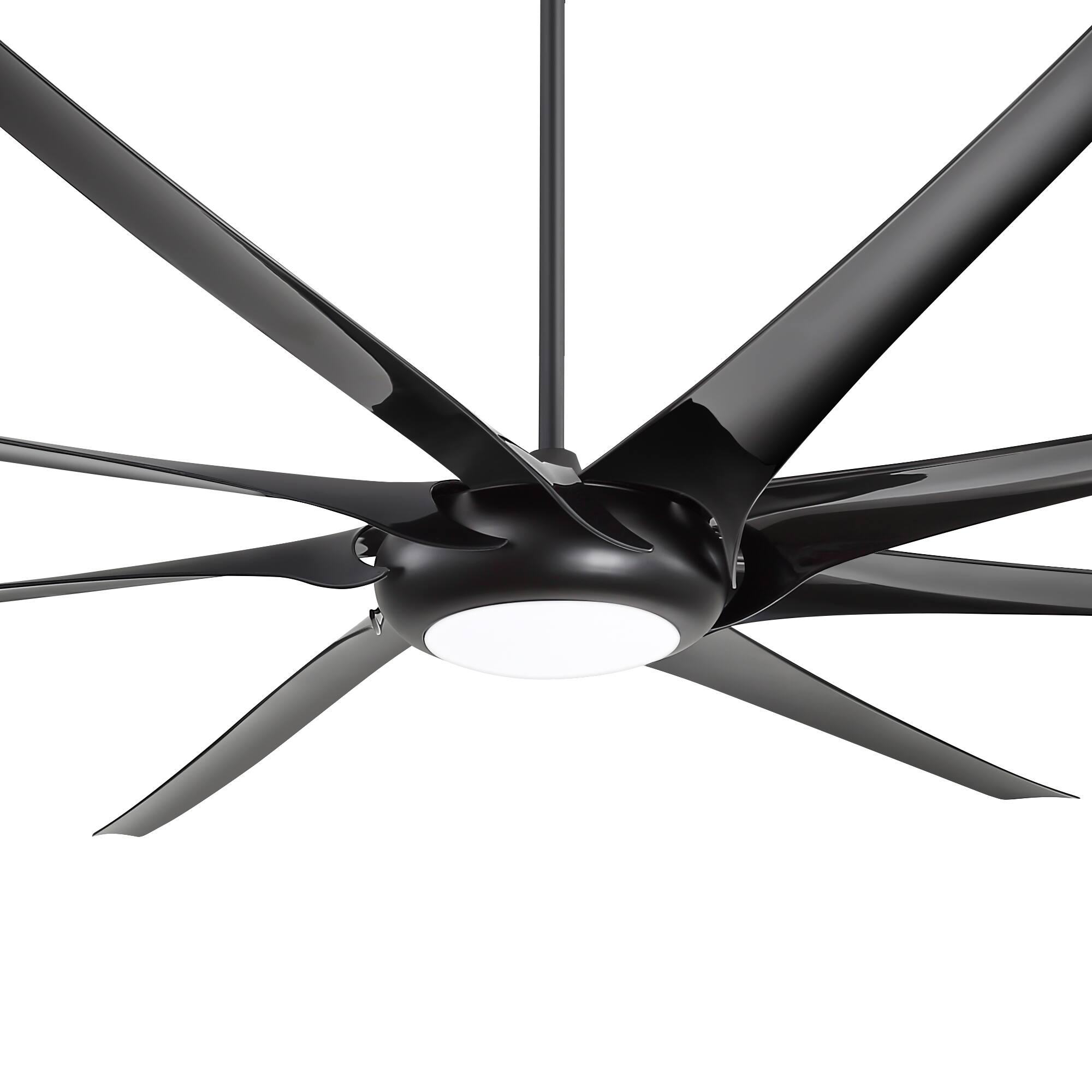 Left. Breezary - 100 Inch Large HVLS Commercial Ceiling Fan, 8 ABS Blades, DC Motor, 6-Speed Remote, 12/24/36'' Downrods, LED/No Light - Black (With Light).