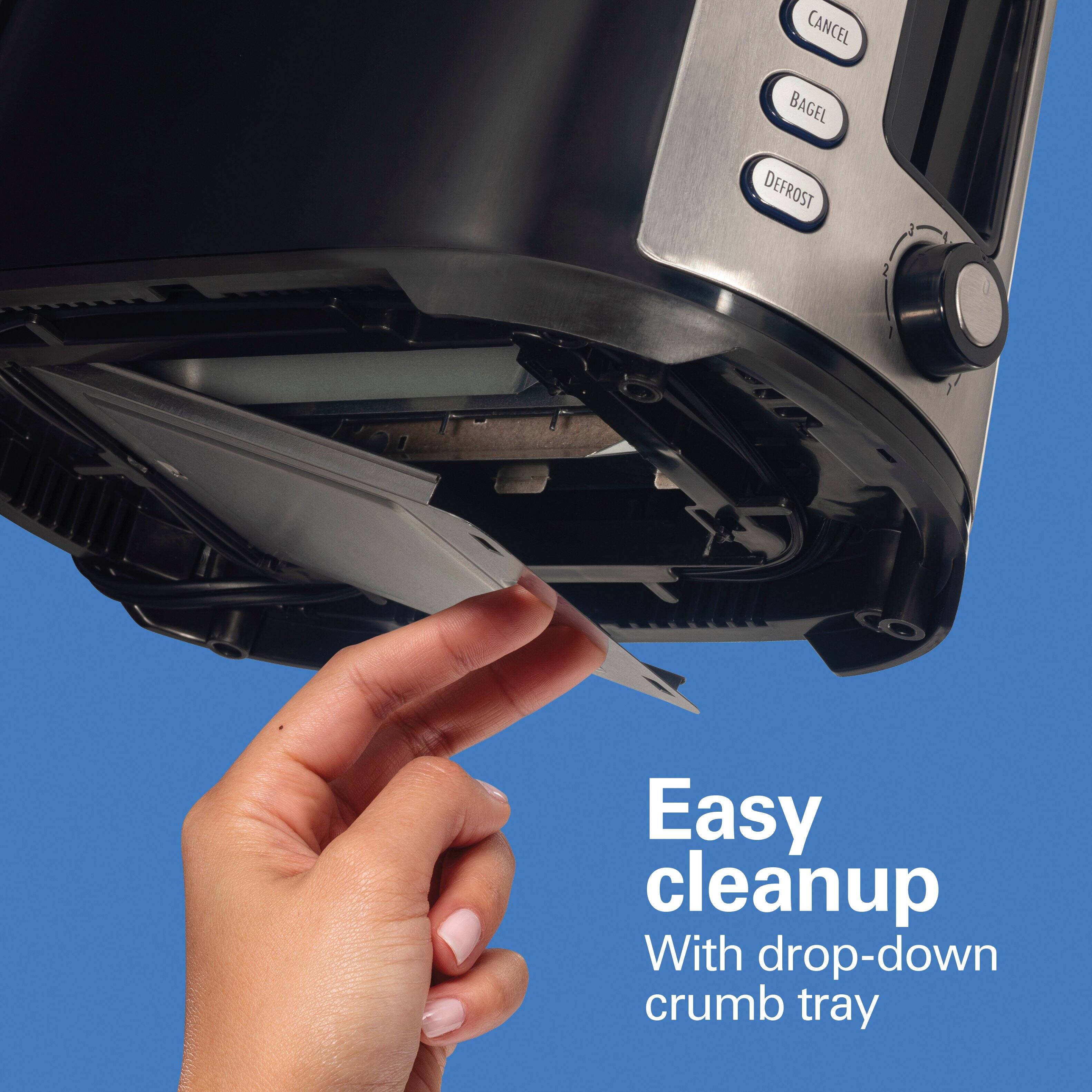 Easy cleanup  
With drop-down crumb tray