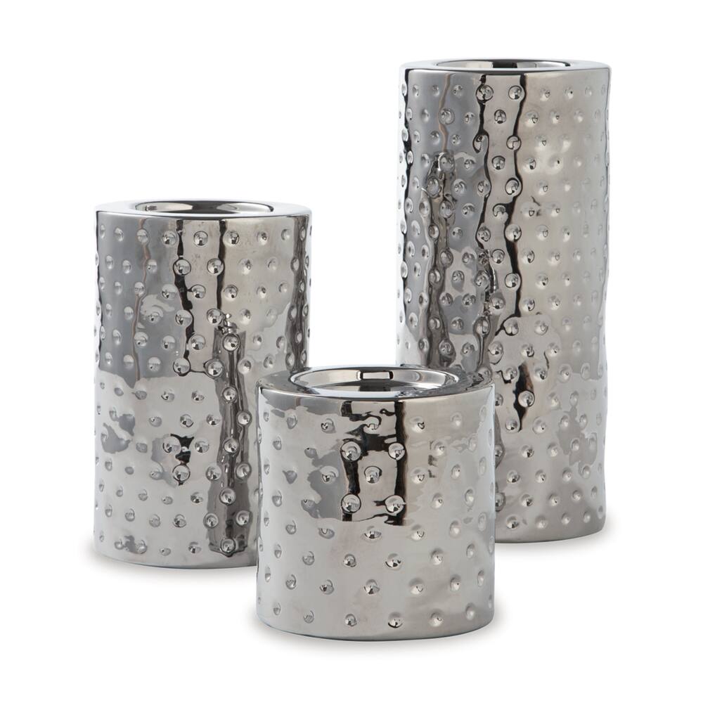 Front. Ashly - Marisa Candle Holder (3 Pieces) - Silver.