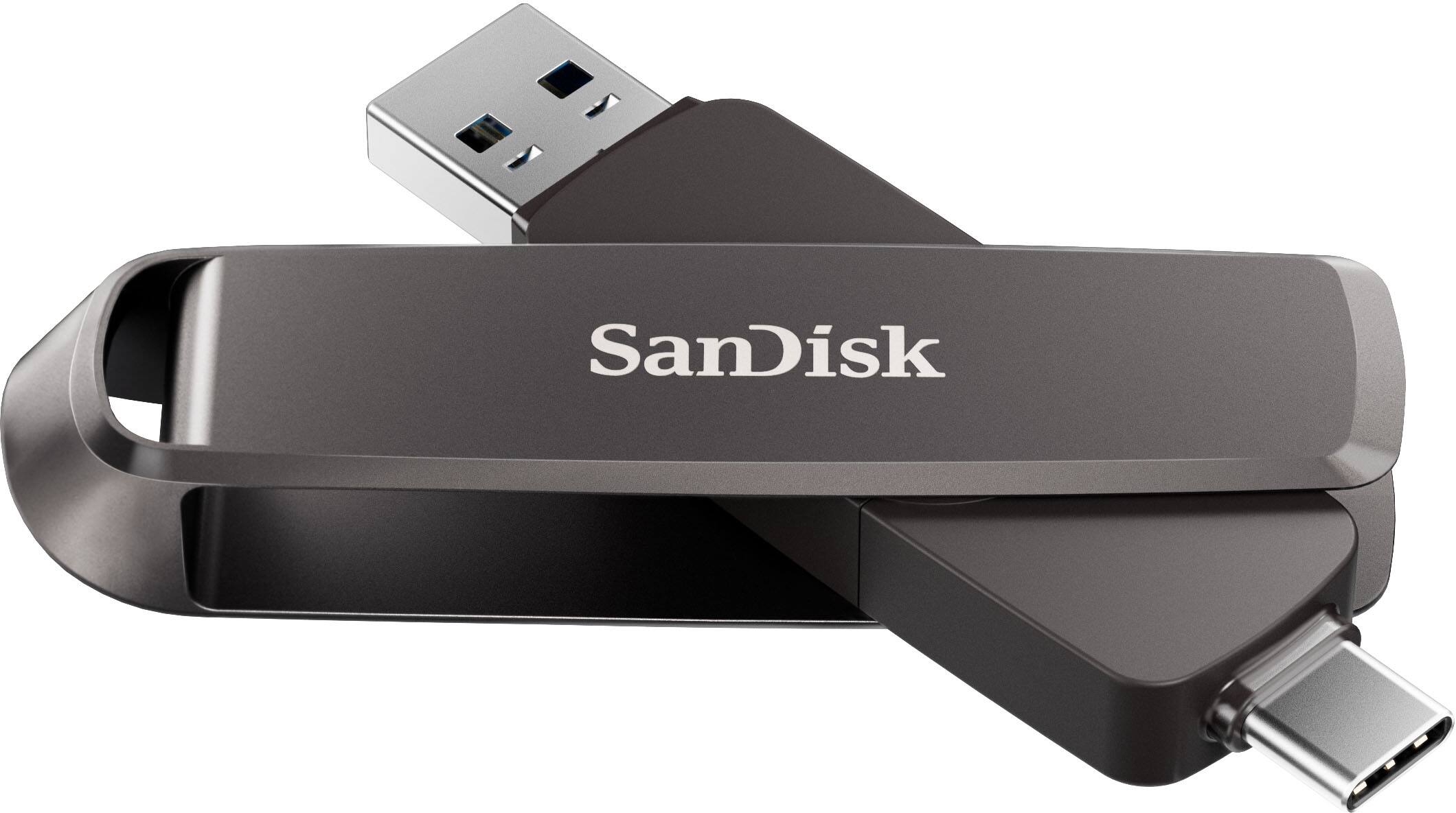 Angle. SanDisk - Extreme PRO 1TB Dual Drive High-Performance USB Type-A and USB Type-C Flash Drive - black.
