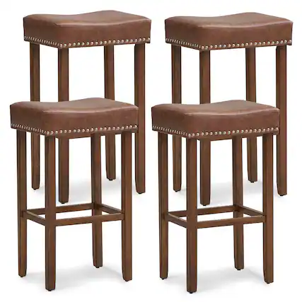 Front. Gymax - Gymax 4PCS 29.5'' Bar Stool Set Counter Height Saddle Stools w/ Rubber Wood Frame - Brown.