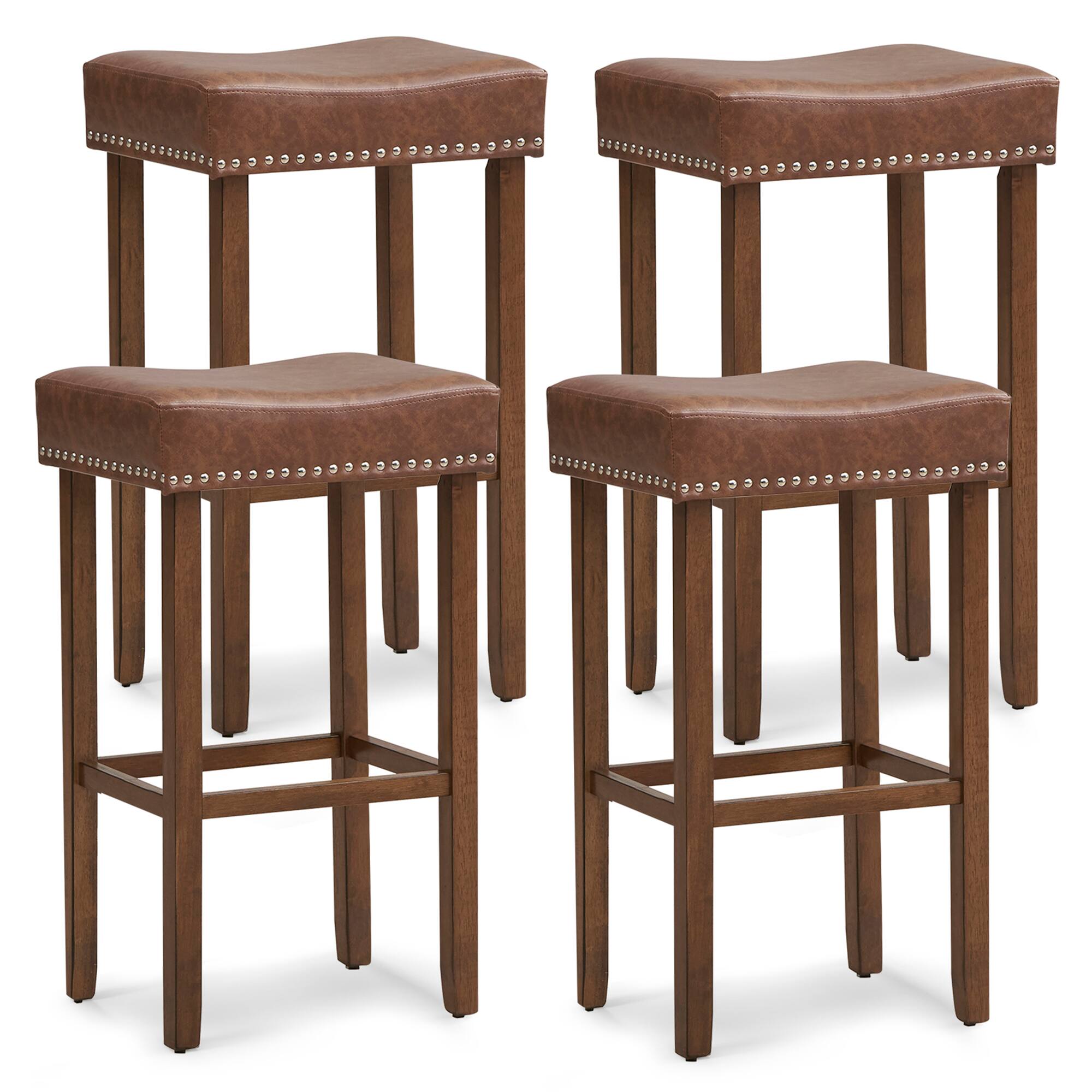 Gymax - 4PCS 29.5'' Bar Stool Set Counter Height Saddle Stools w/ Rubber Wood Frame - Brown