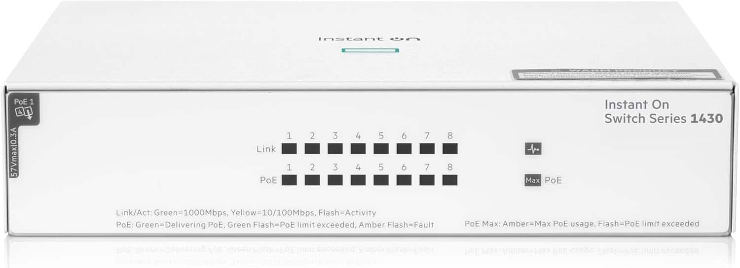 HPE Networking Instant On - Switch Series 1430 8-Port Gb Unmanaged Layer 2 Ethernet Switch with PoE R8R46A#ABA