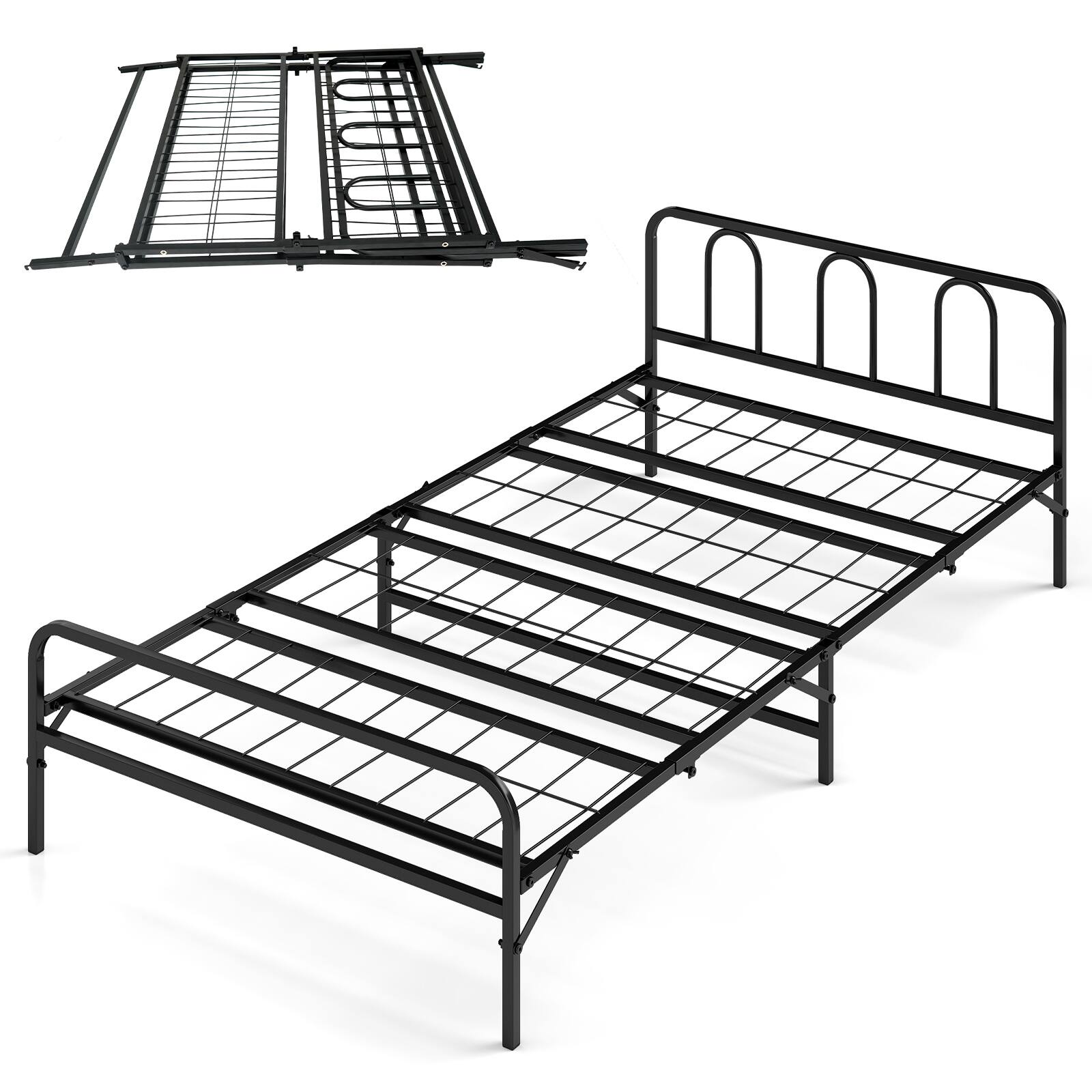 Alt View 8. Gymax - Gymax Twin Foldable Bed Frame w/Headboard & Footboard Under-Bed Storage for Dorm - Black.