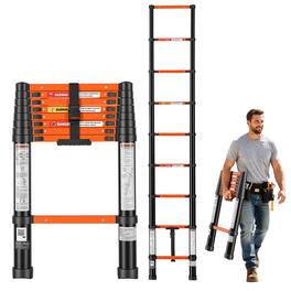 VEVOR - Telescoping Ladder, 8.5 ft Extension Ladder Multi-Button Retraction, Heavy-Duty 330 lbs Capacity, for Home Repairs - Black;Orange