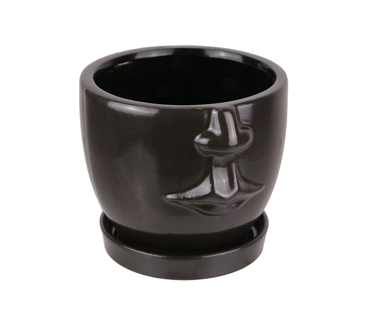 Napco - Ceramic Face Planter Decorative Flower Pot Hand Painted Plant Holder Decor - Brown