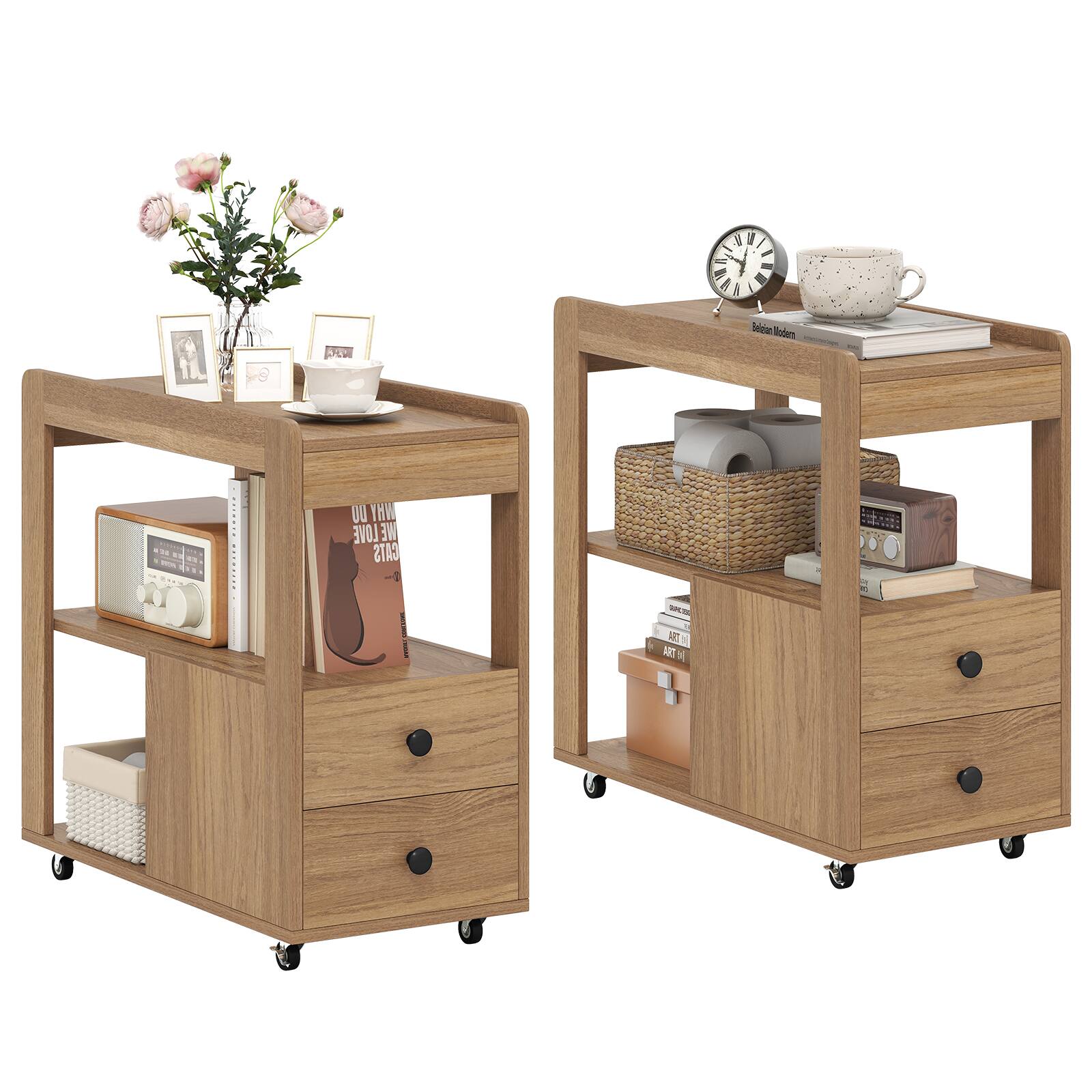 Sure, here is the corrected and grouped text from the image:

**Left Cart:**
- Deeian Wode
- JHEFT
- UU THW EVOJ ME 2 SP
- Adt

**Right Cart:**
- Belgian Modern
- ART OF
- ART OF
- ART OF