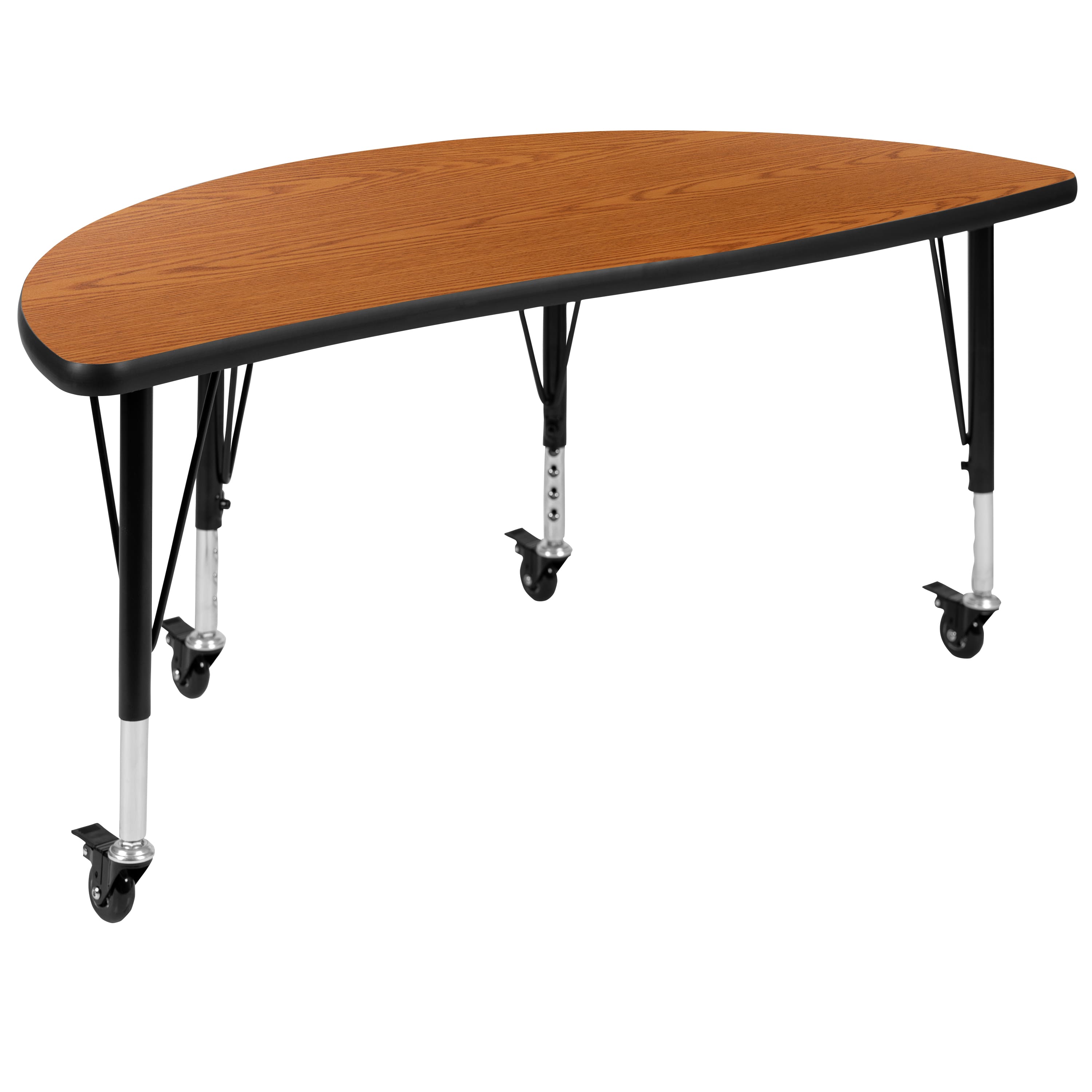 "Flash Furniture - Wren Mobile 47.5"" Half Circle Wave Flexible Collaborative Oak Thermal Laminate Activity Table - Height Adjust Short Legs - Brown" price history on PriceWatchPro