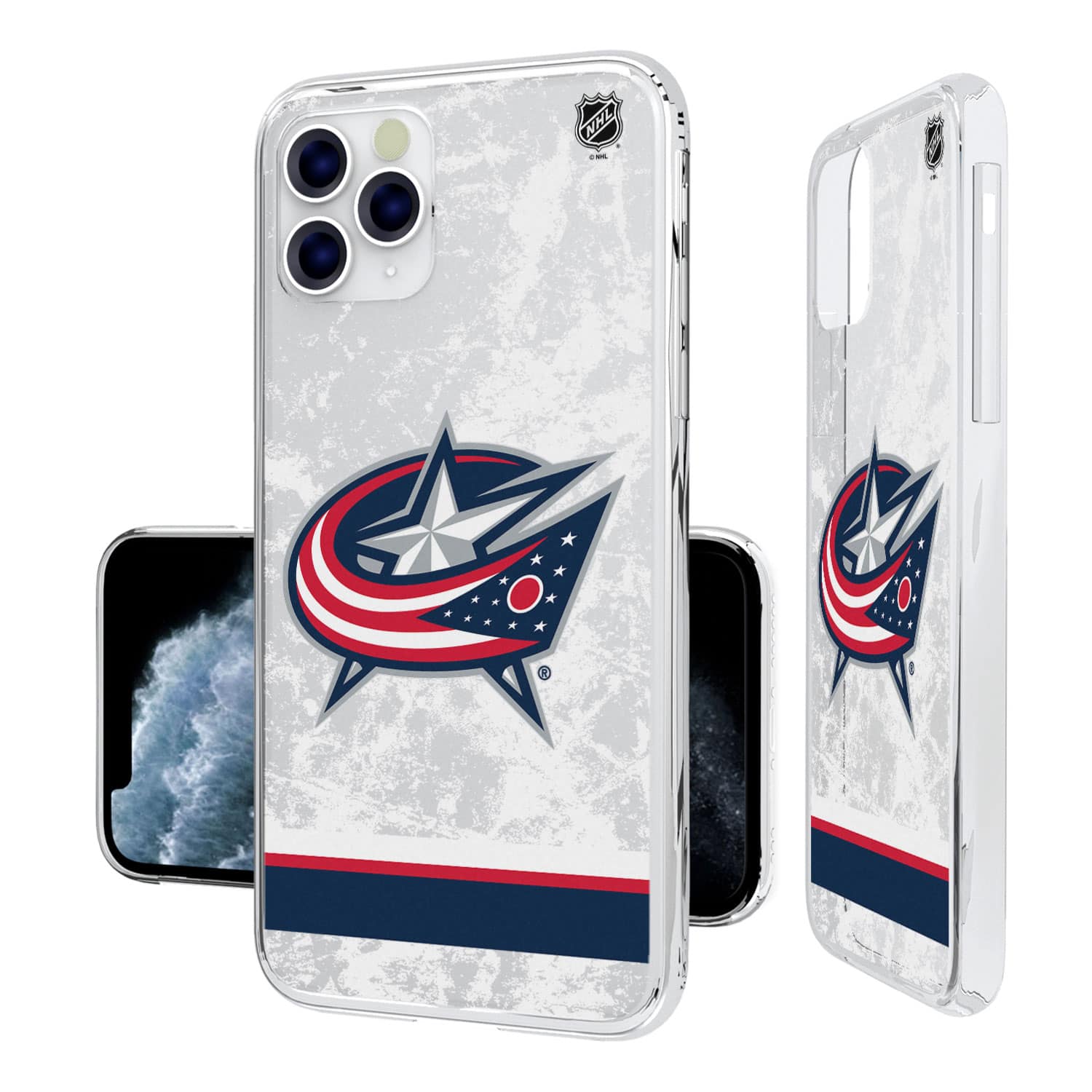 Keyscaper - NHL - Columbus Blue Jackets iPhone Stripe Clear Ice Case - 14 Plus - Multicolor
