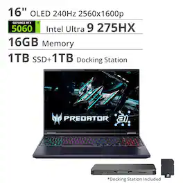 Acer - Predator Helios Neo 16S AI Gaming Laptop - 16" OLED 240Hz - Intel Core Ultra 9 - NVIDIA GeForce RTX 5060 – 16GB – 1TB - Black