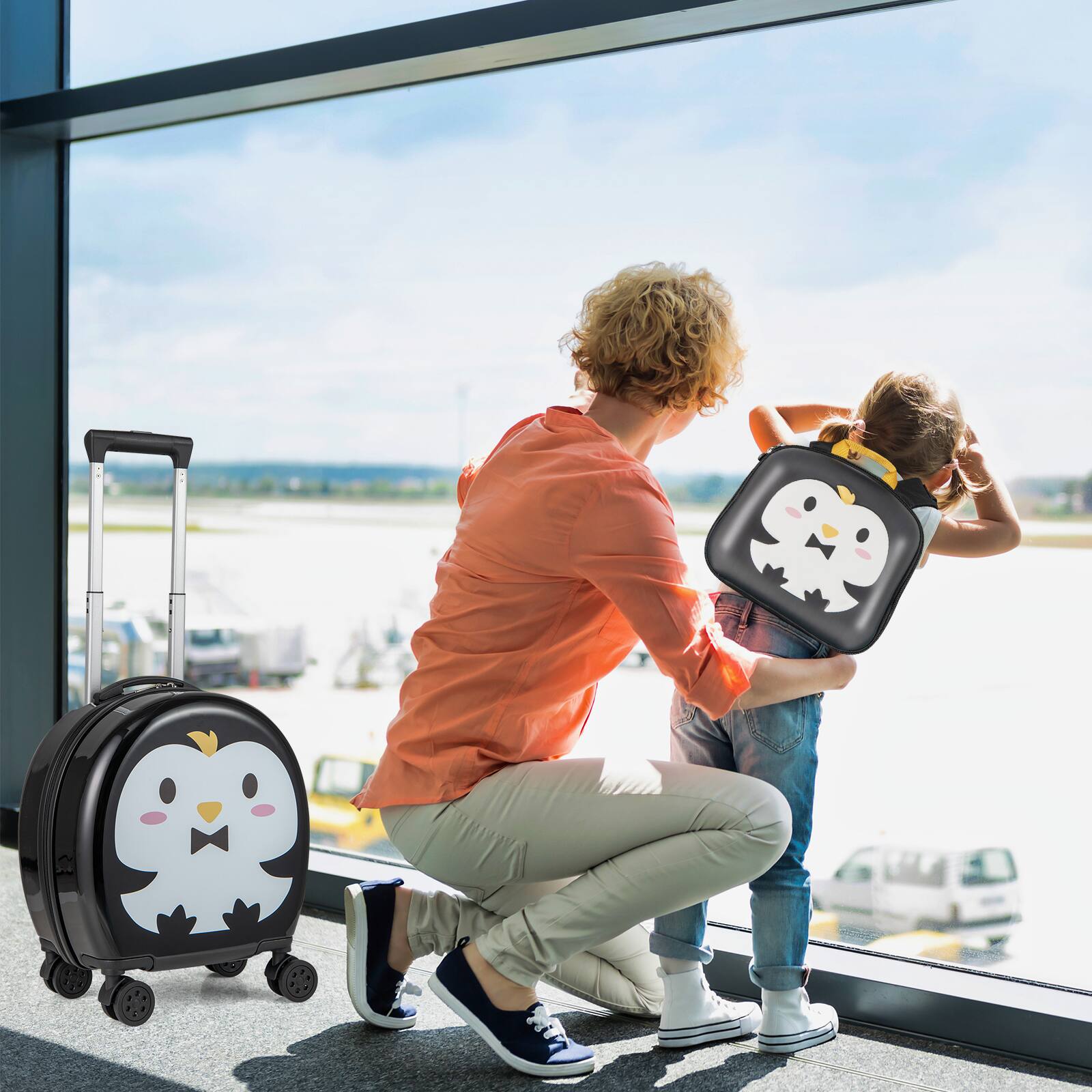 Alt View 3. Costway - Costway 4-Piece Kid's Luggage Set w/ 14" Carry-on Hardside Spinner Toddler Luggage - Black+White.