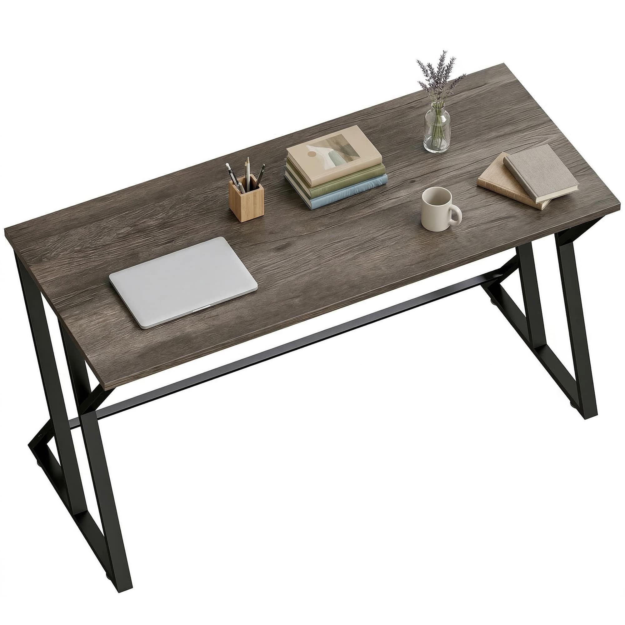 Homcom - Inch Computer Desk, Industrial Writing Desk with Z-Shaped Metal Leg, Study Table for Home Office - Distressed Gray