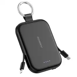 RORRY - CharmGo 10000mAh Portable Charger, 30W Power Bank, Built-in Cables, Keychain, for iPhone, AirPods & iPad - Black