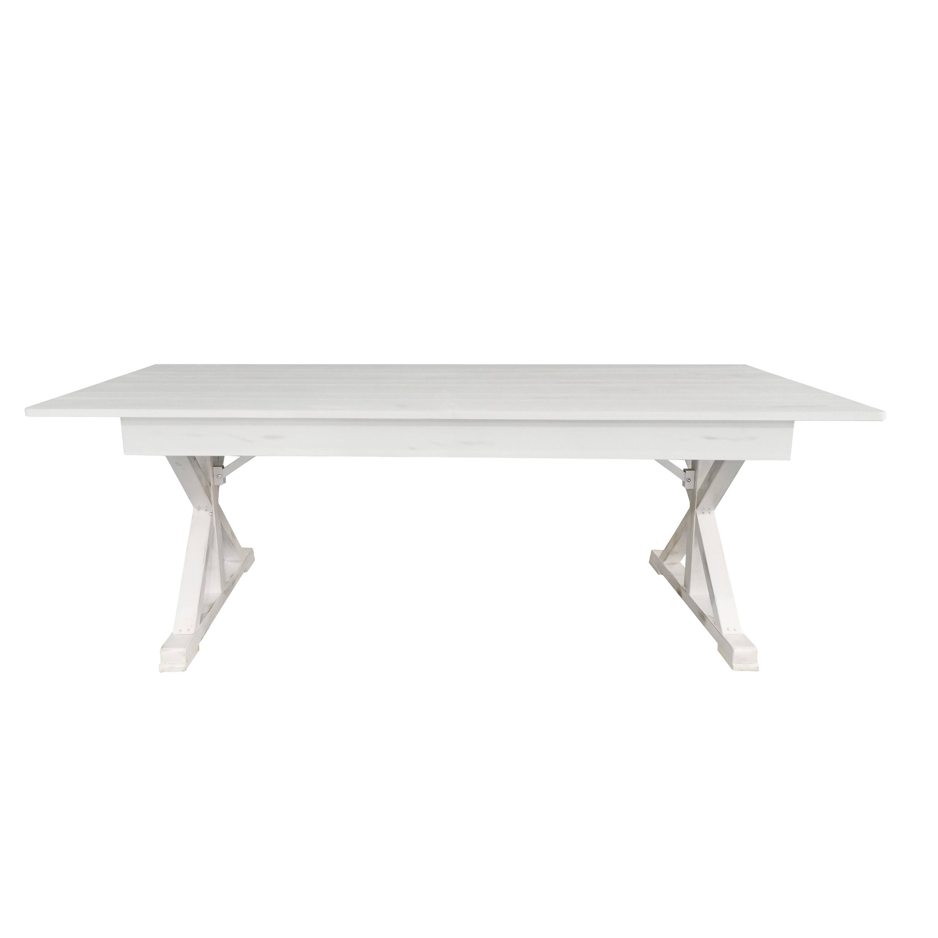 Angle. Flash Furniture - HERCULES 7' x 40" Rectangular Antique Rustic White Solid Pine Folding Farm Table with X Legs - White.