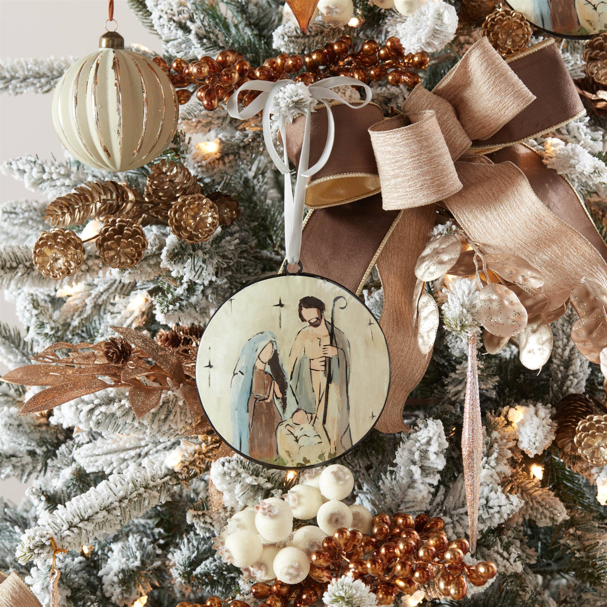 Alt View 1. BreeBe - Holy Family Disc Ornament (Set of 12) - Beige, Brown, Blue.