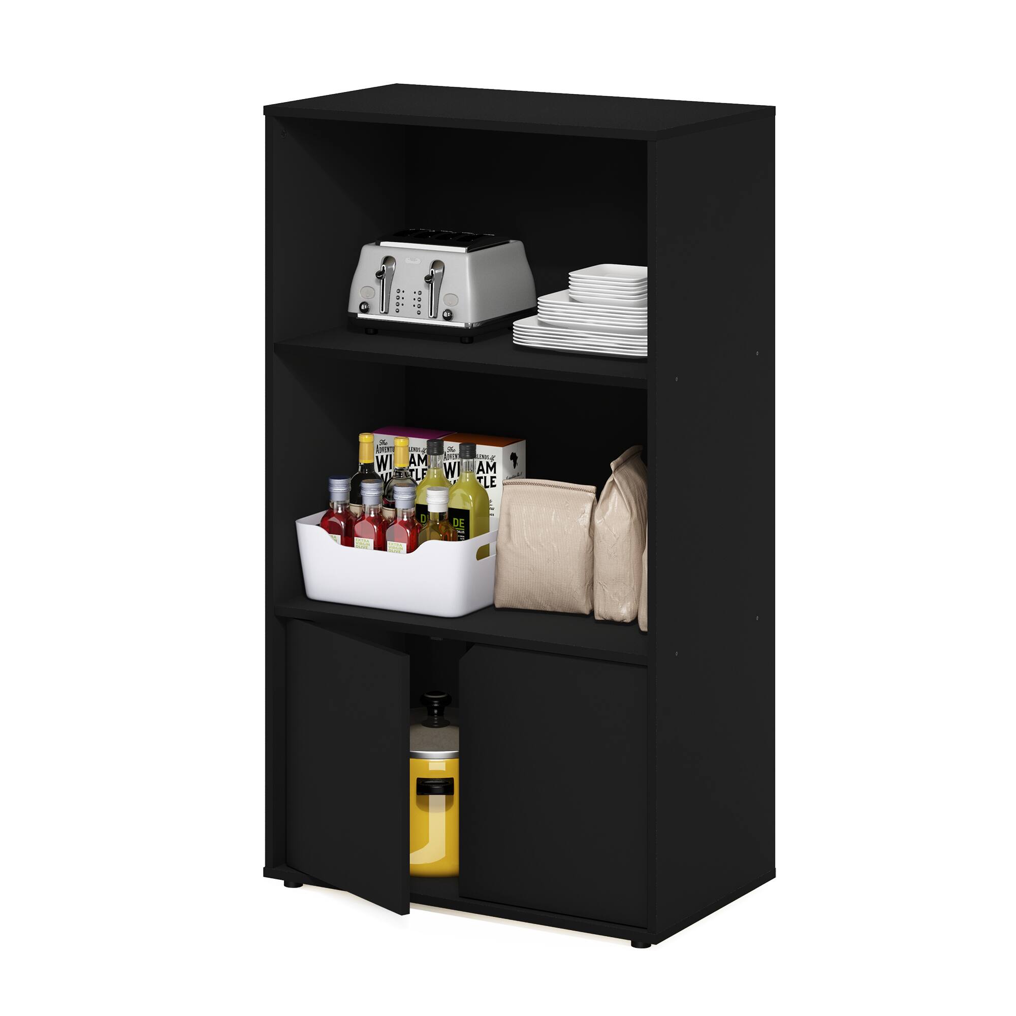 Alt View 3. Furinno - JAYA Kitchen Storage Shelf with Cabinet - Americano.