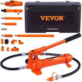 VEVOR - 4 Ton Porta Power Kit, Portable Hydraulic Jack with 3.9 ft/1.2 m Oil Hose, Auto Body Frame Repair Kit with Storage Case - Orange;Black
