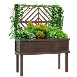 Outsunny - Raised Garden Bed with Trellis for Climbing Plants, Vegetable, Grape Vines, Elevated Planter Box with Legs - Carbonized