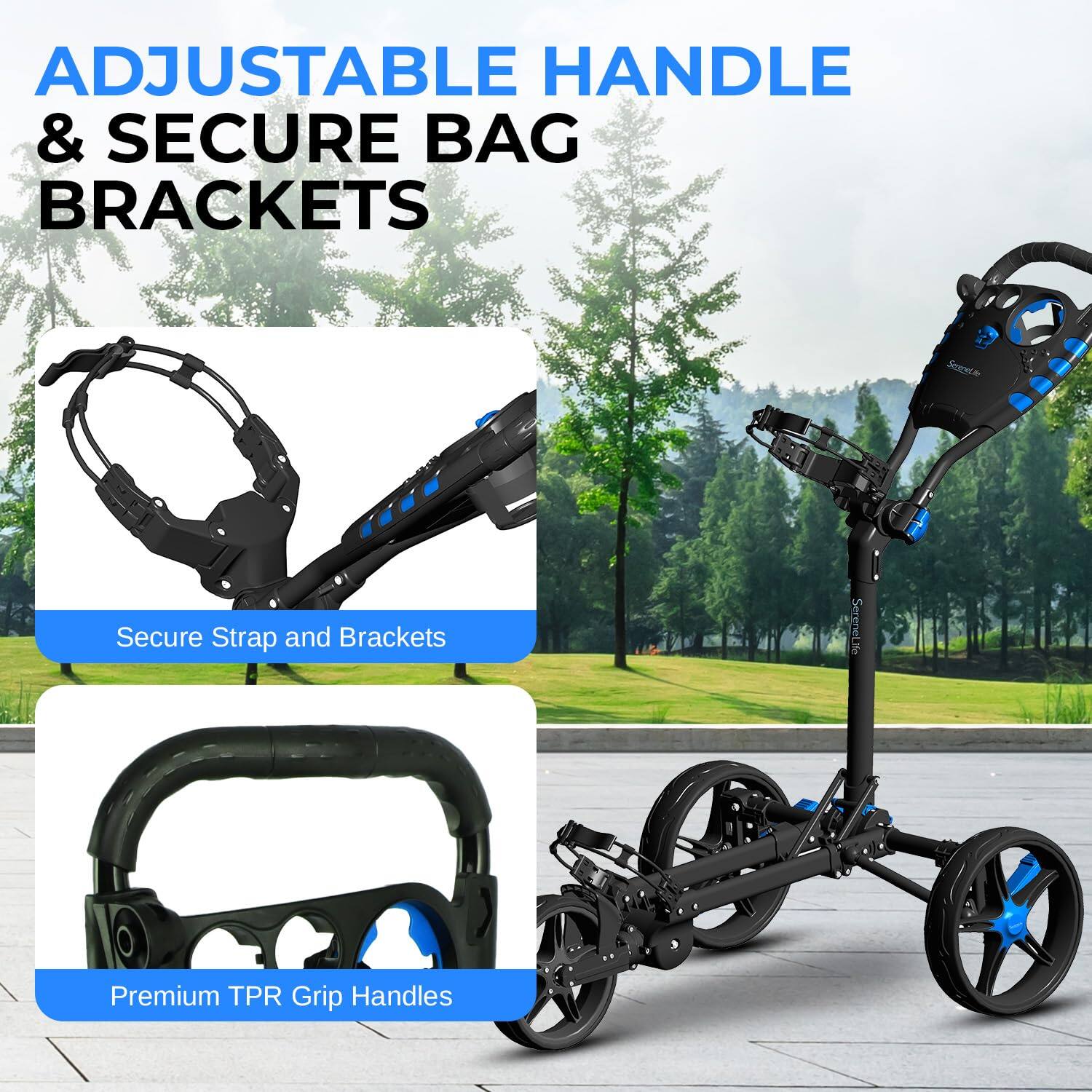 ADJUSTABLE HANDLE & SECURE BAG BRACKETS

Secure Strap and Brackets

Premium TPR Grip Handles
