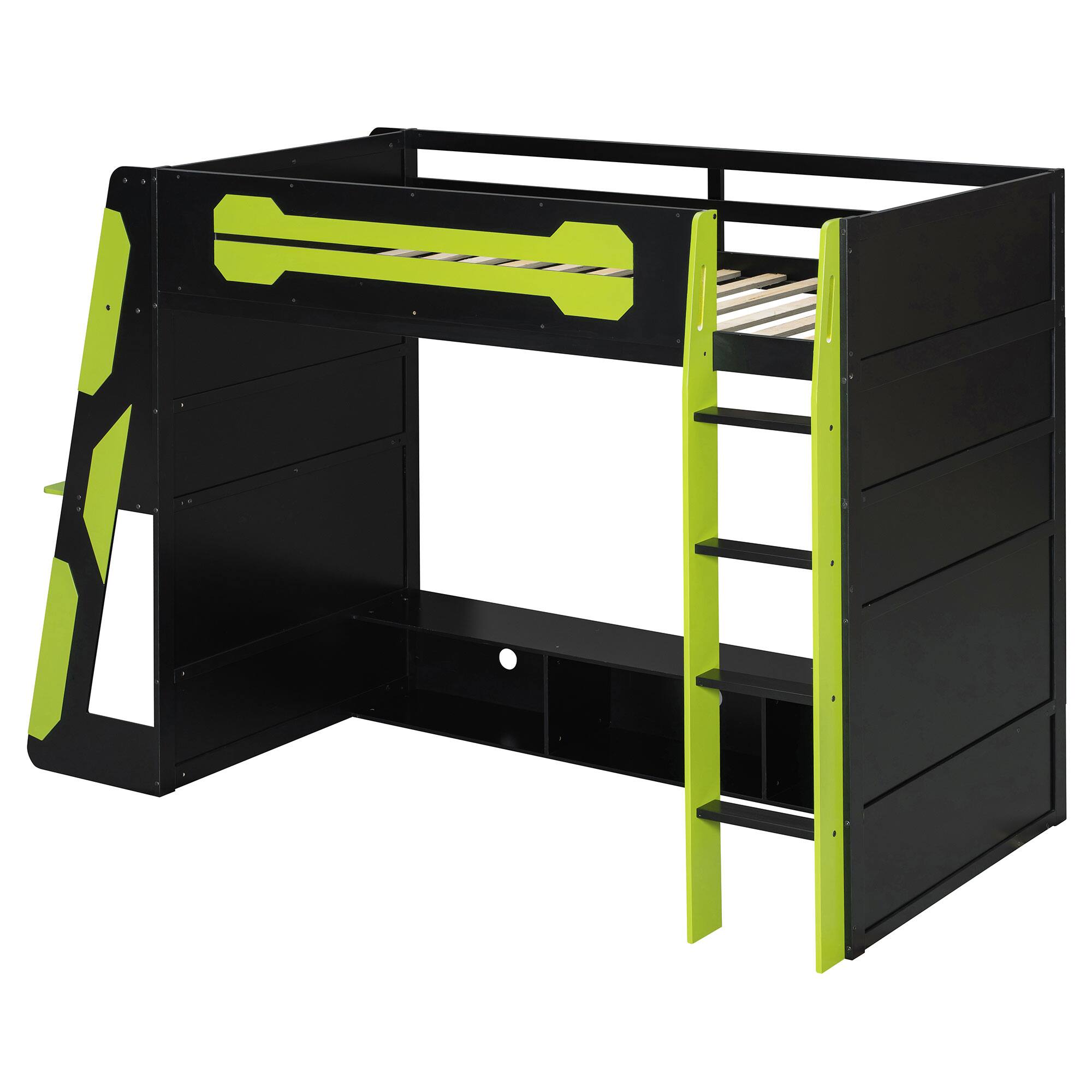 Alt View 2. Anysun - Twin Size Wood Loft Bed with Desk, Multi-storage Shelves and RGB Light - Green.