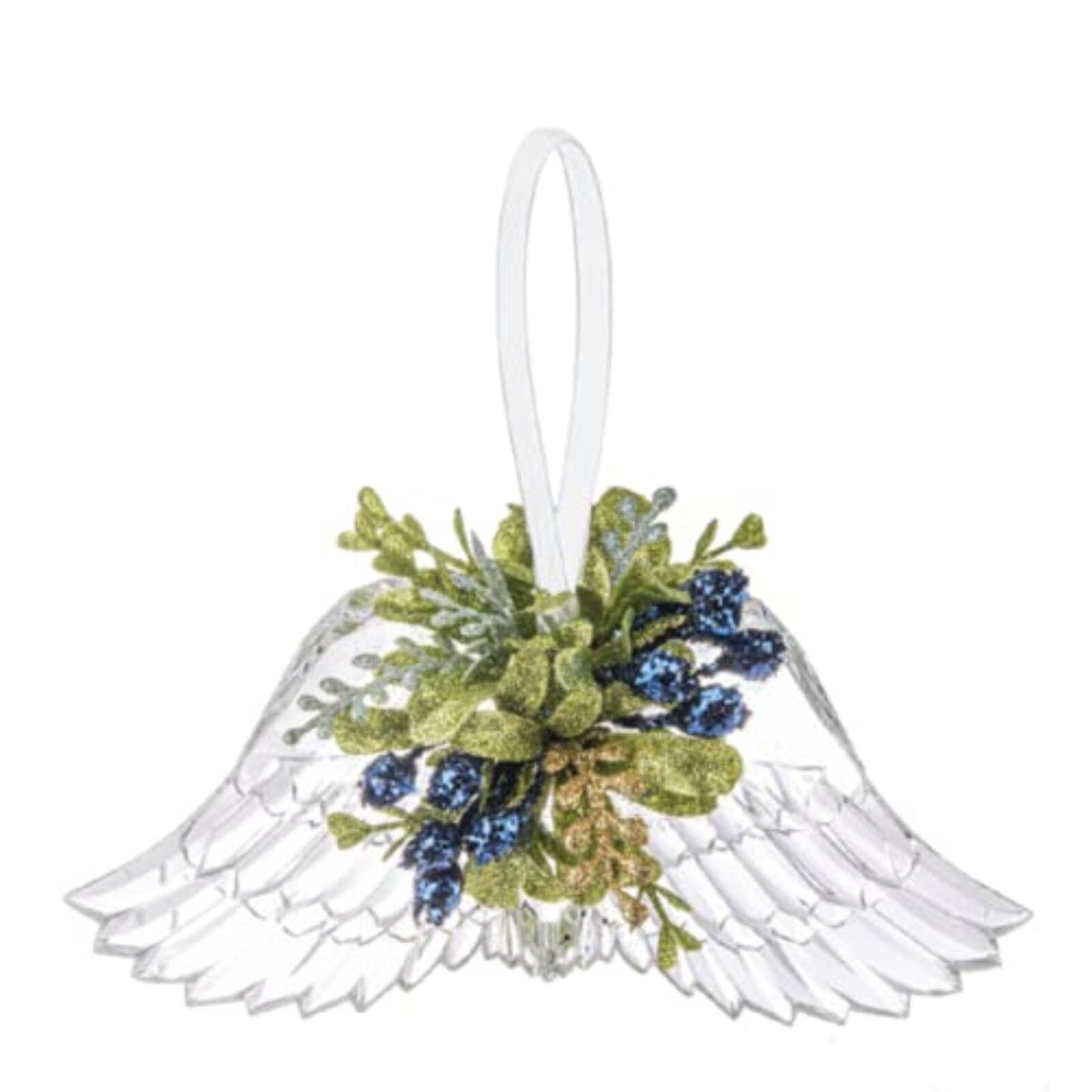 Front. Ganz - Ganz Blue Mistletoe Angel Wings Acrylic Christmas Tree Ornament 7.5 x 3 inches - Clear.
