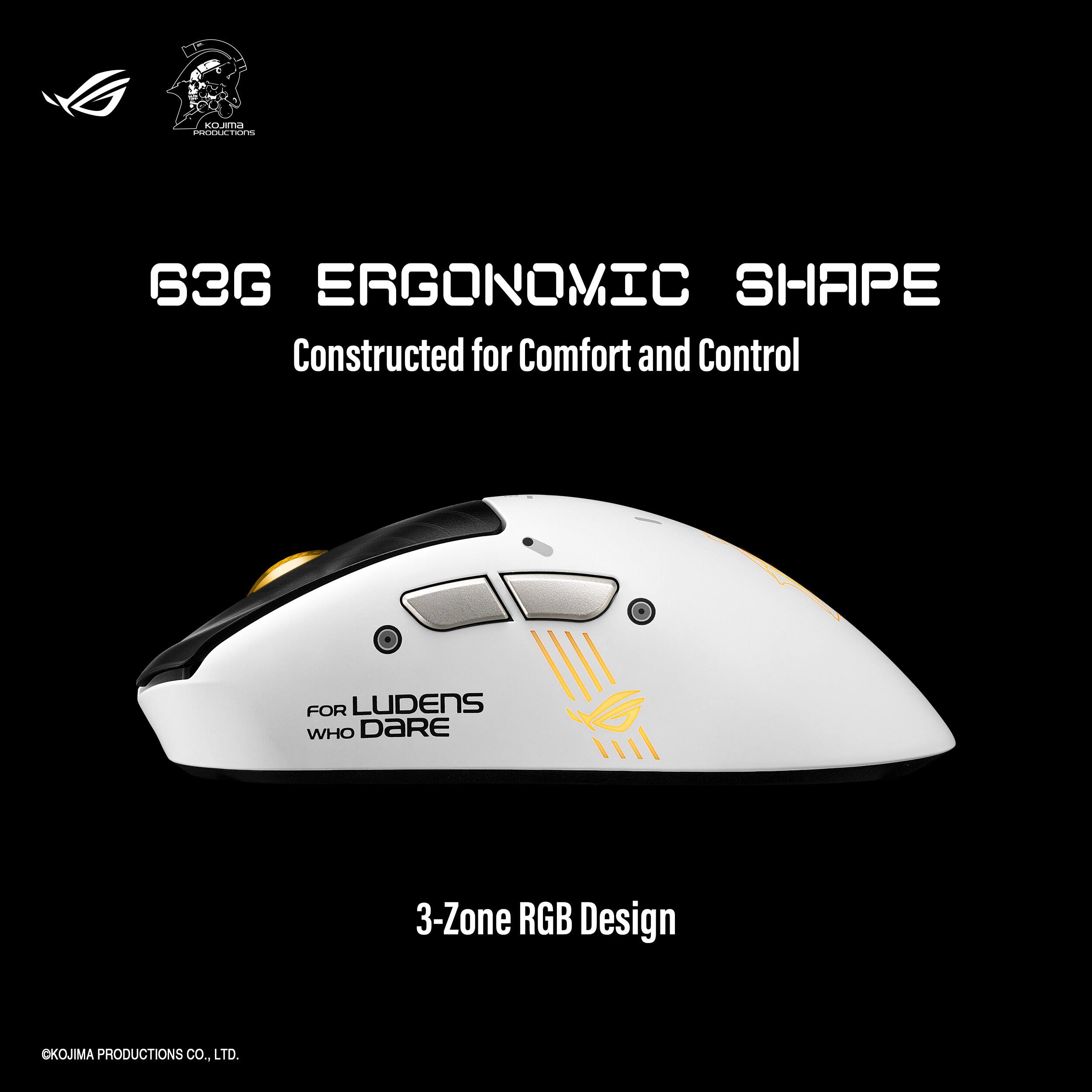 KOJIIMA PRODUCTIONS CO., LTD.

63G ERGONOMIC SHAPE  
Constructed for Comfort and Control

FOR LUDENS WHO DARE

3-Zone RGB Design