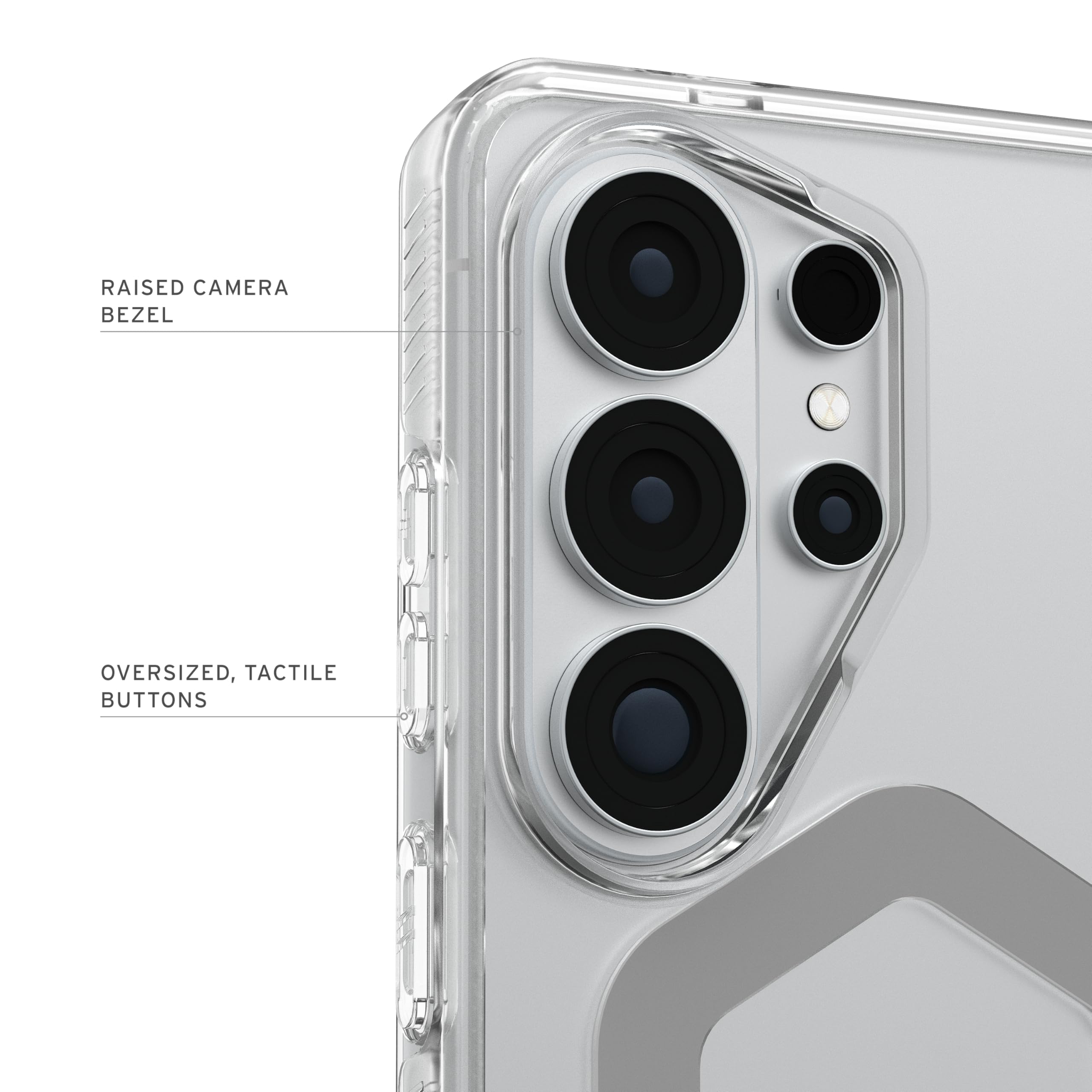 RAISED CAMERA BEZEL  
OVERSIZED, TACTILE BUTTONS