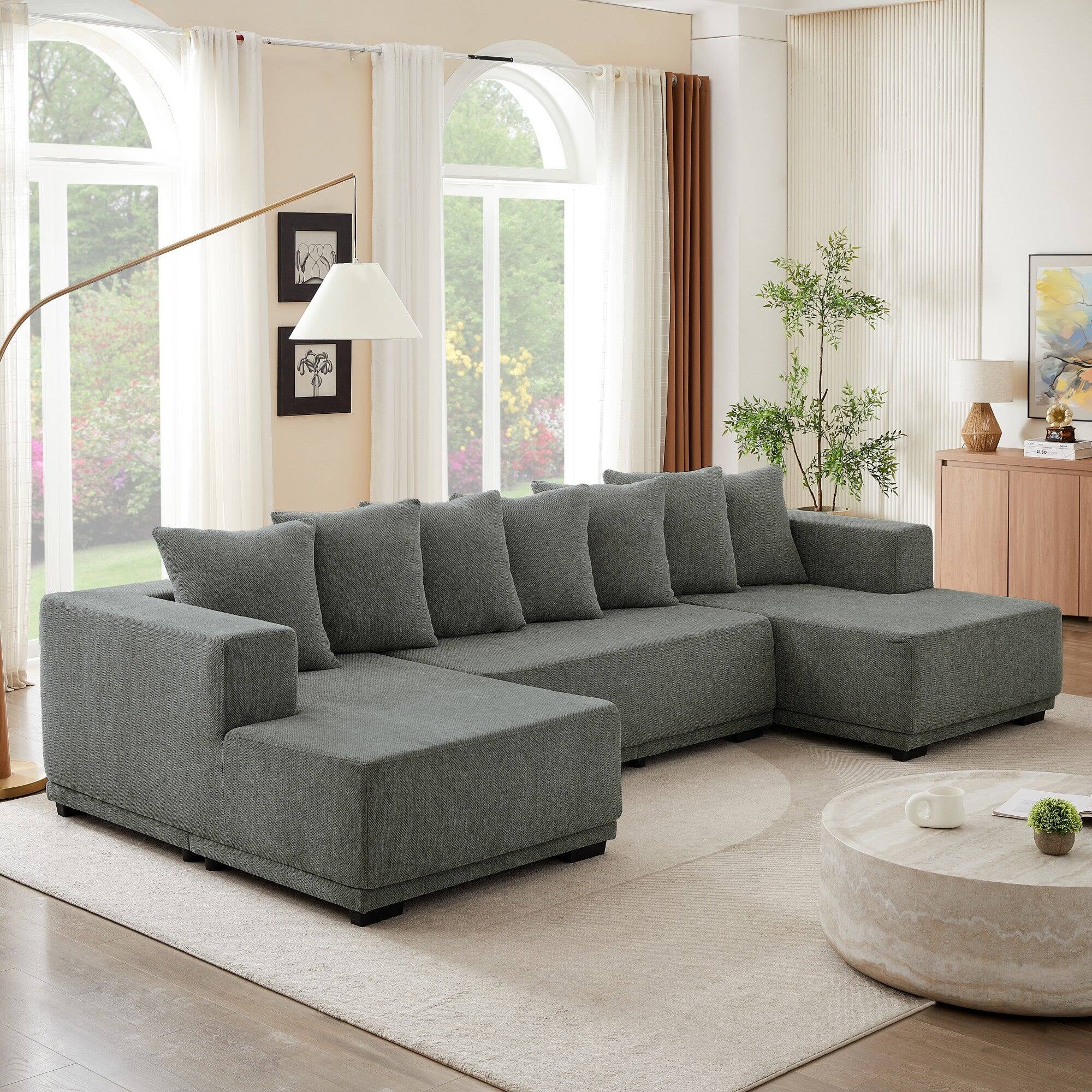 Alt View 2. Boyel Living - 128 in. Wide Straight Arm Chenille U-Shaped Minimalist Style Modular Sectional Sofa Set in. Gray with Supporting Foot - Gray.