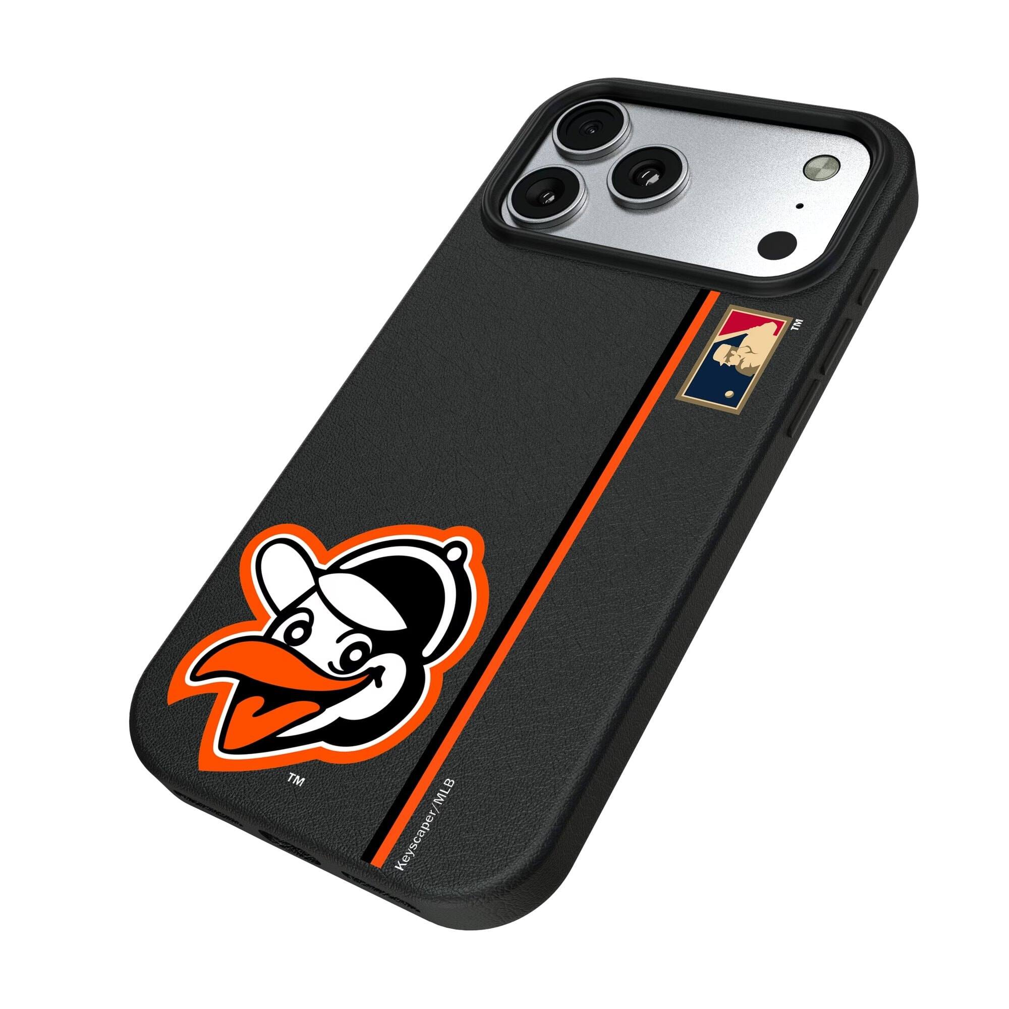 Alt View 1. Keyscaper - Baltimore Orioles 1955 Logo iPhone Magnetic Bump Case - 16 Pro Max - Black.