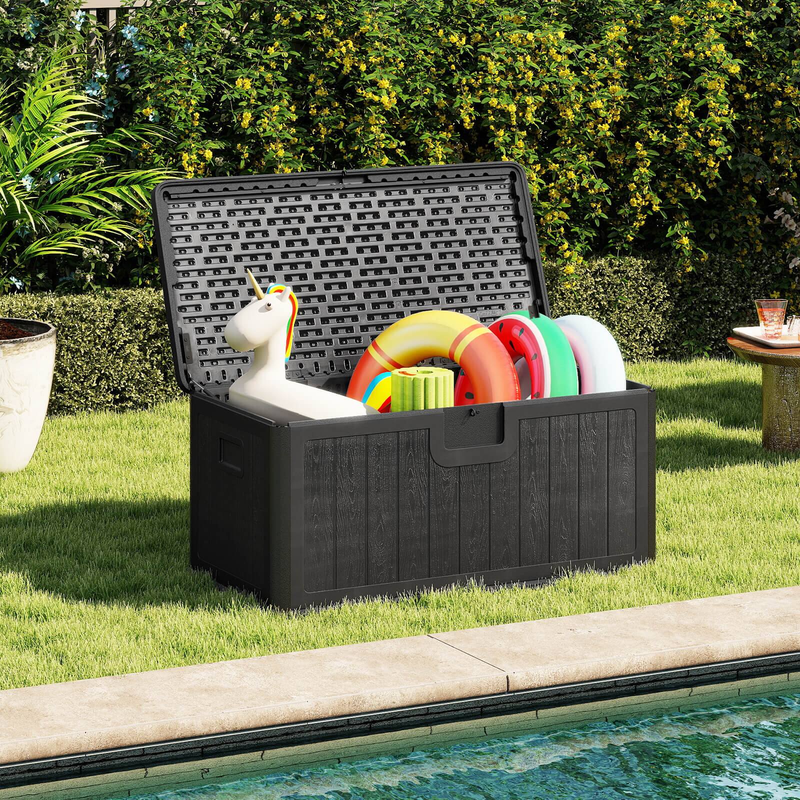 Alt View 4. Costway - Costway Storage Box with Lockable Design & Gas Strut Handle 2 Person Bench Garden Organizer - Black.