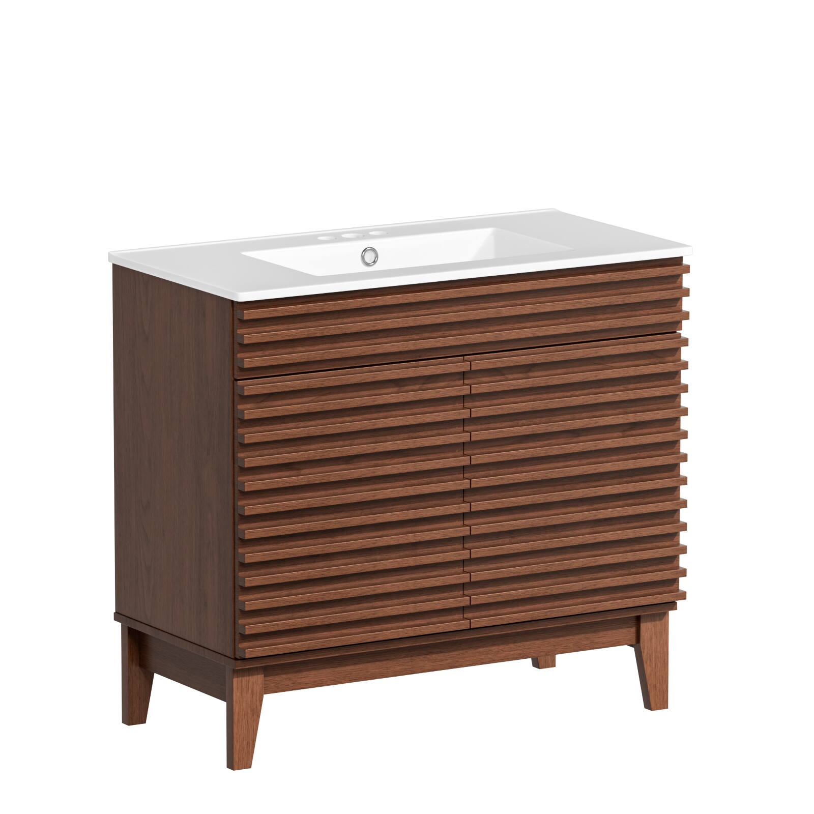 Alt View 1. LOVMOR - LOVMOR 36-in W Walnut Freestanding Bathroom Vanity with Undermount Ceramic Sink and 2-Level Storage - Walnut.