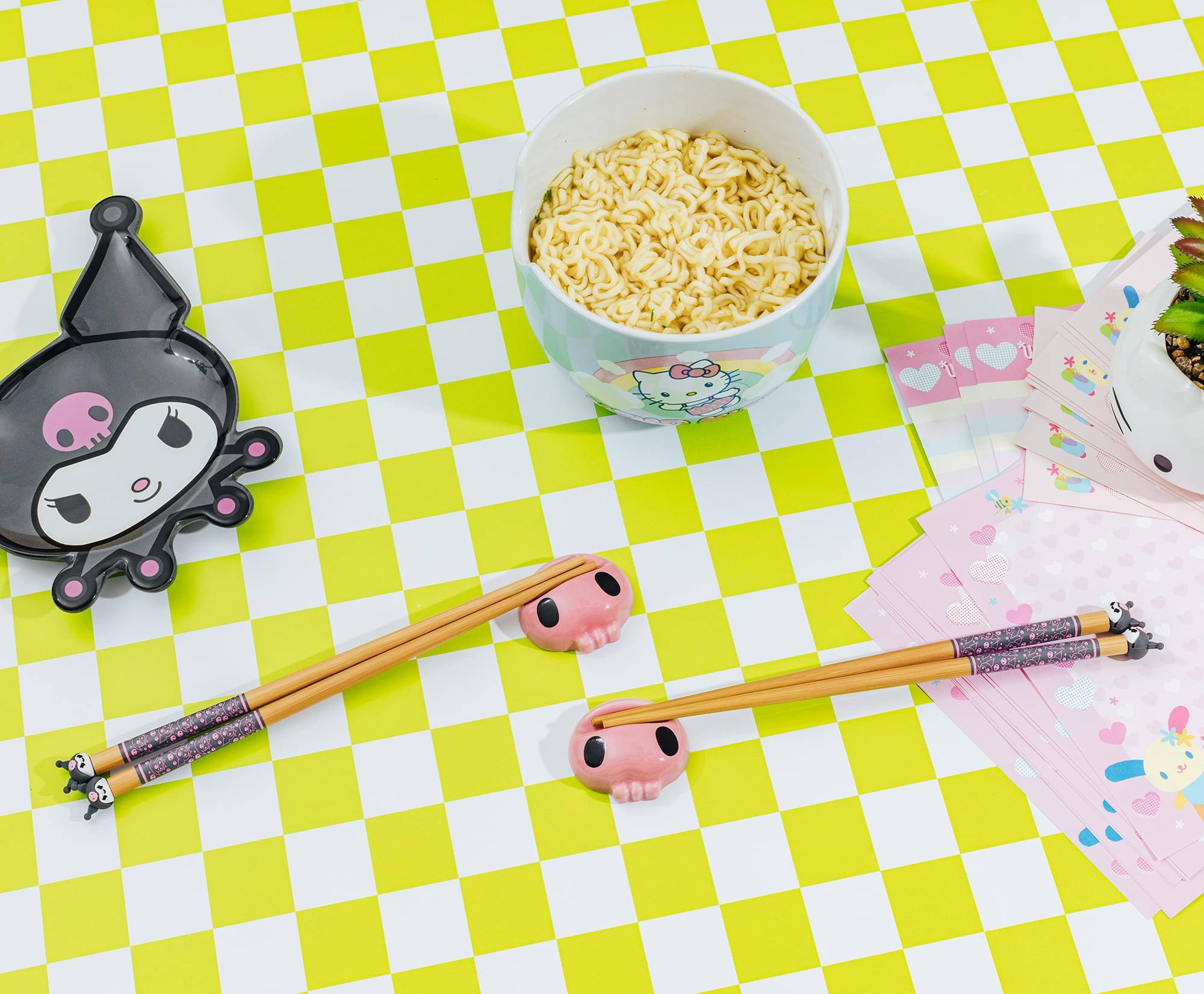 Alt View 2. Silver Buffalo - Sanrio Kuromi 2-Pair Bamboo Chopstick Set With Ceramic Rests - Blue.