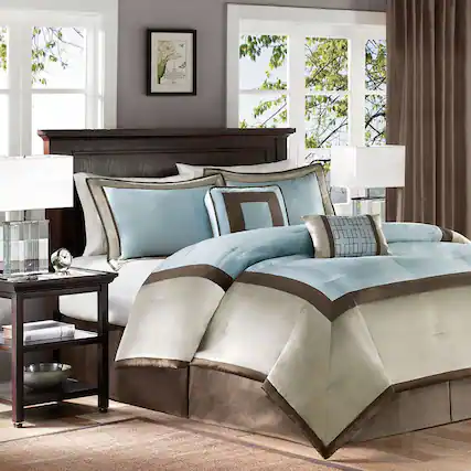 Front. Gracie Mills - Gracie Mills Elsie Transitional Colorblock 7-Piece Comforter Set - Blue.
