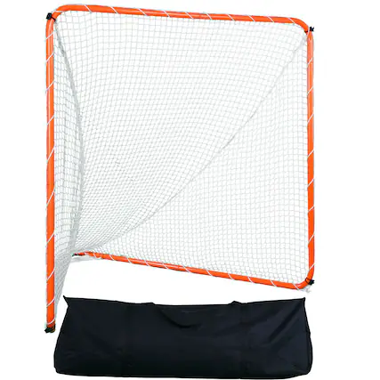 Front. VEVOR - Lacrosse Goal, 6' x 6' Lacrosse Net, Steel Frame Backyard Lacrosse Training Equipment - Orange.