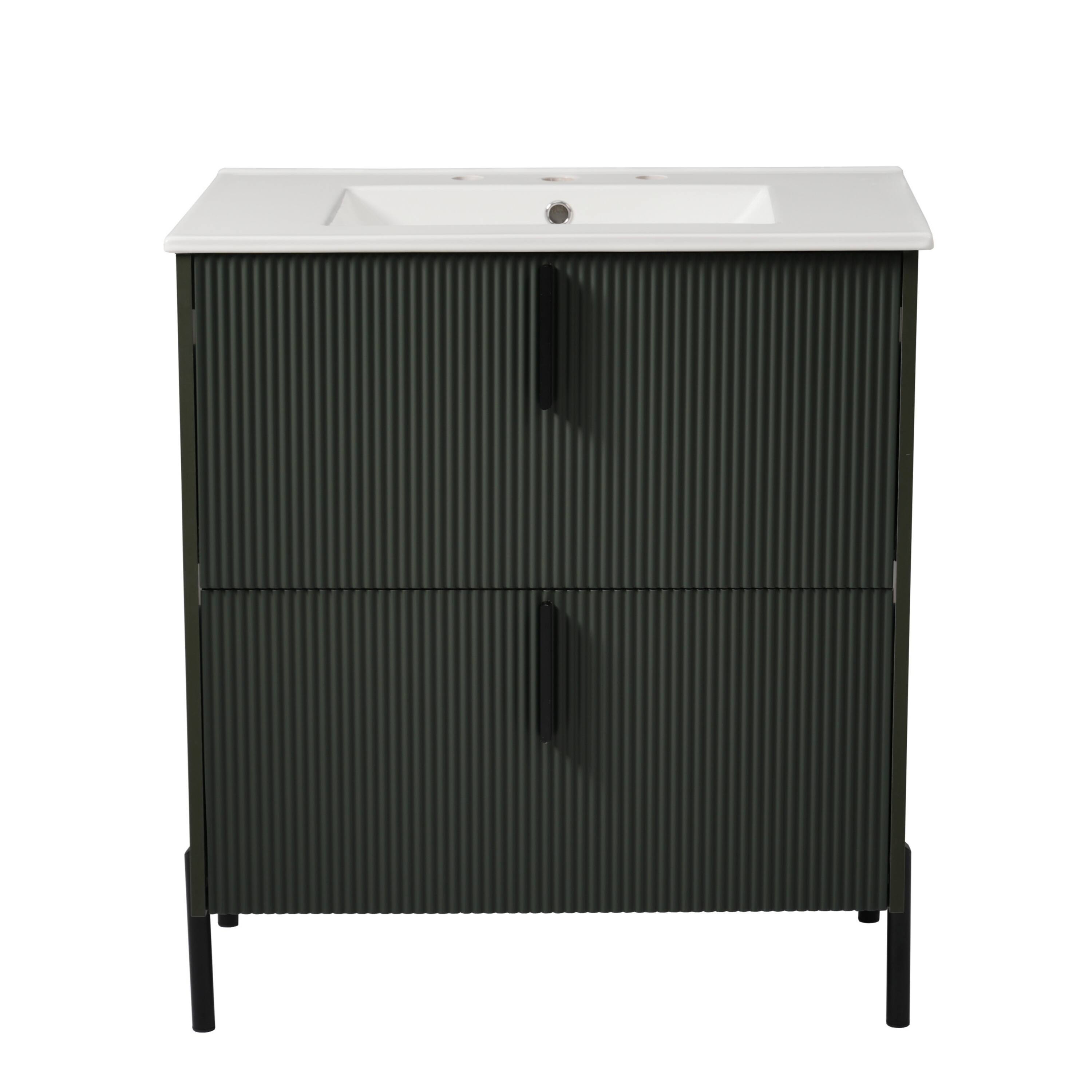 Alt View 6. Loheer - 2.5 ft Bathroom Vanity with Ceramic Sink and Full Extension Drawers - Green.